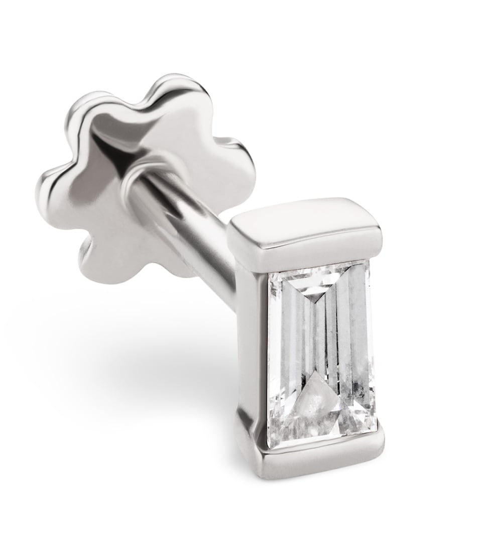 White Gold Diamond Baguette Threaded Stud Earring (4mm)