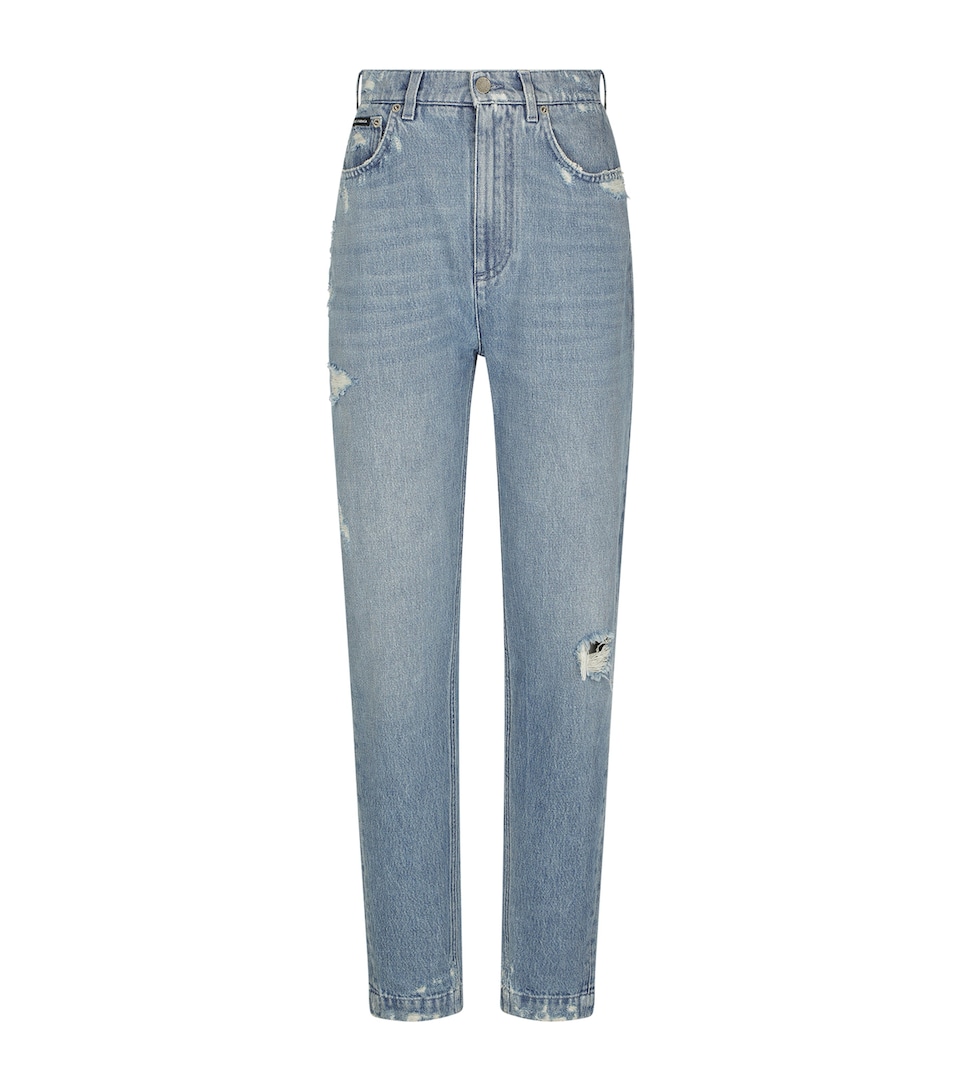 Distressed High-Rise Slim Jeans
