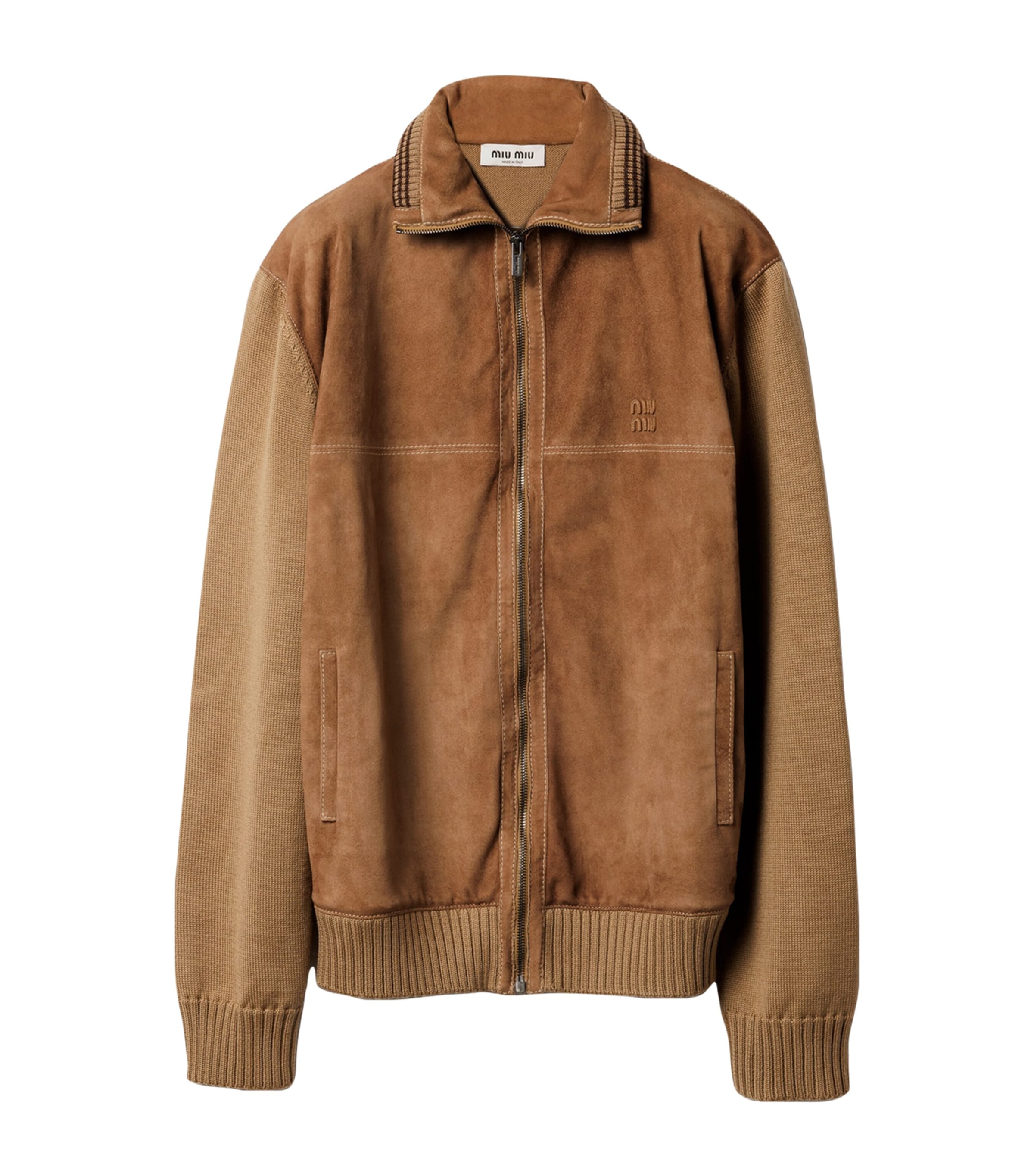 Wool-Leather Zip Cardigan