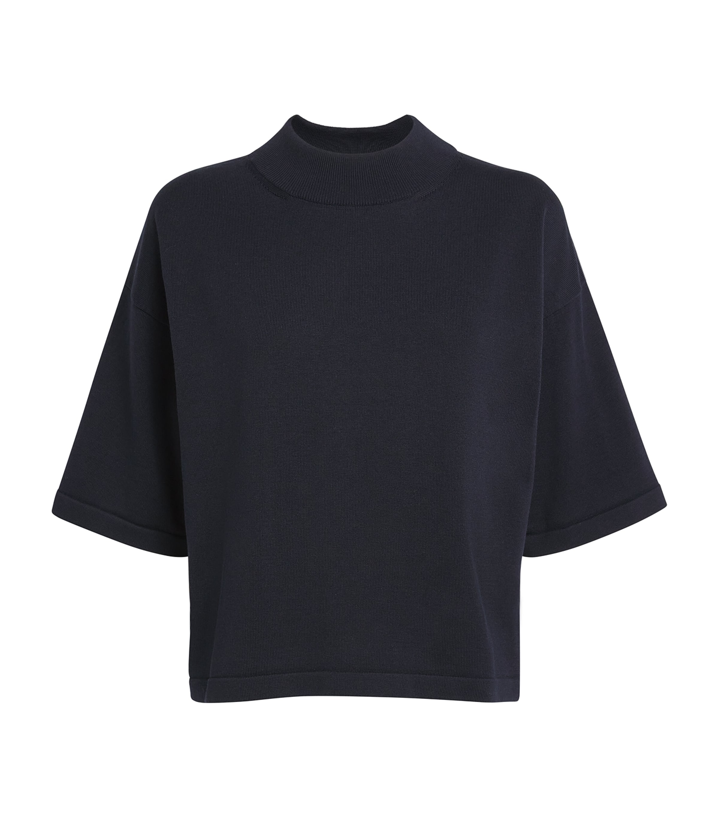Falke Womens Silk-Cotton Mock-Neck Top Dark Navy