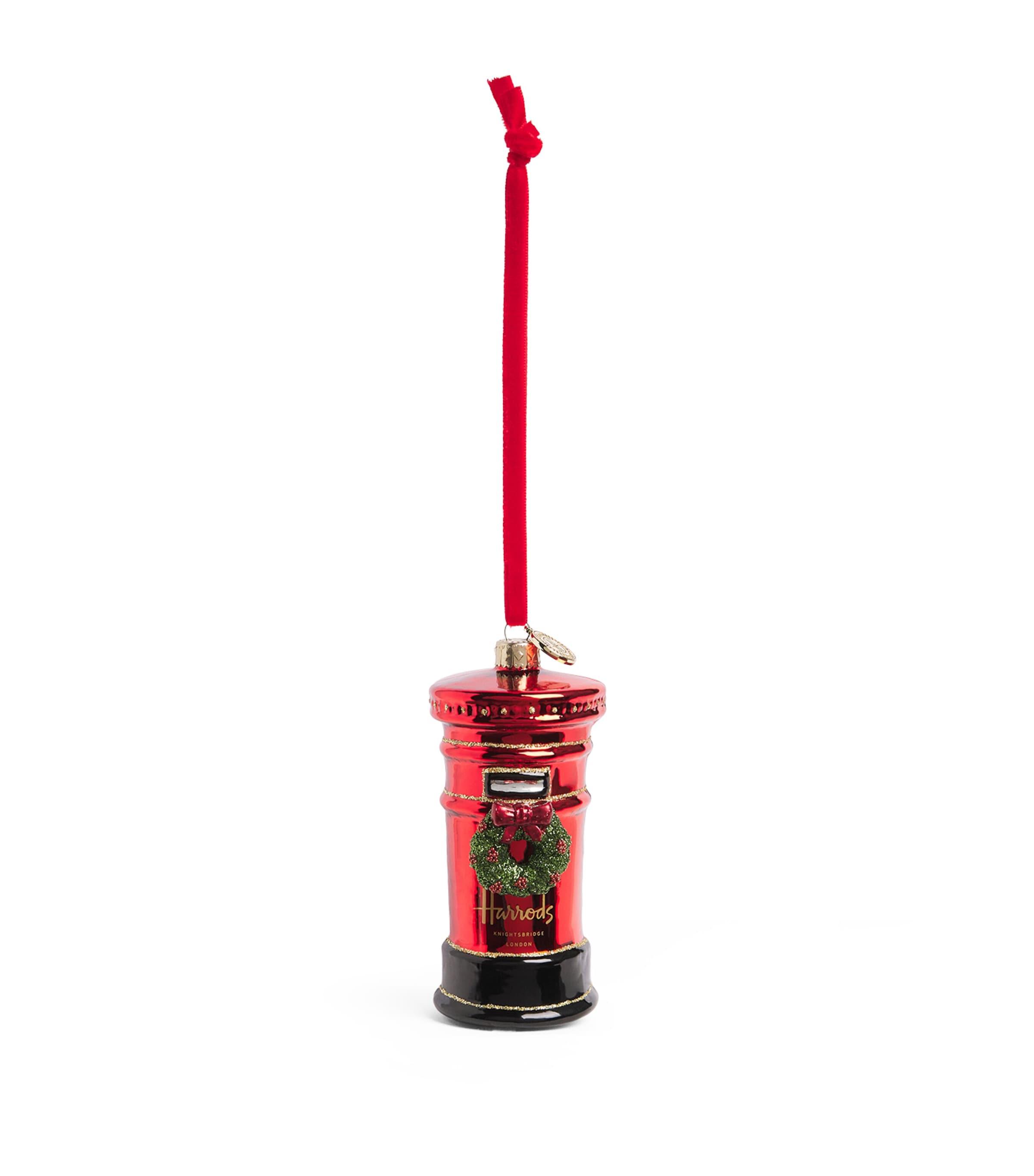 Harrods Wreath Post Box Tree Decoration Red