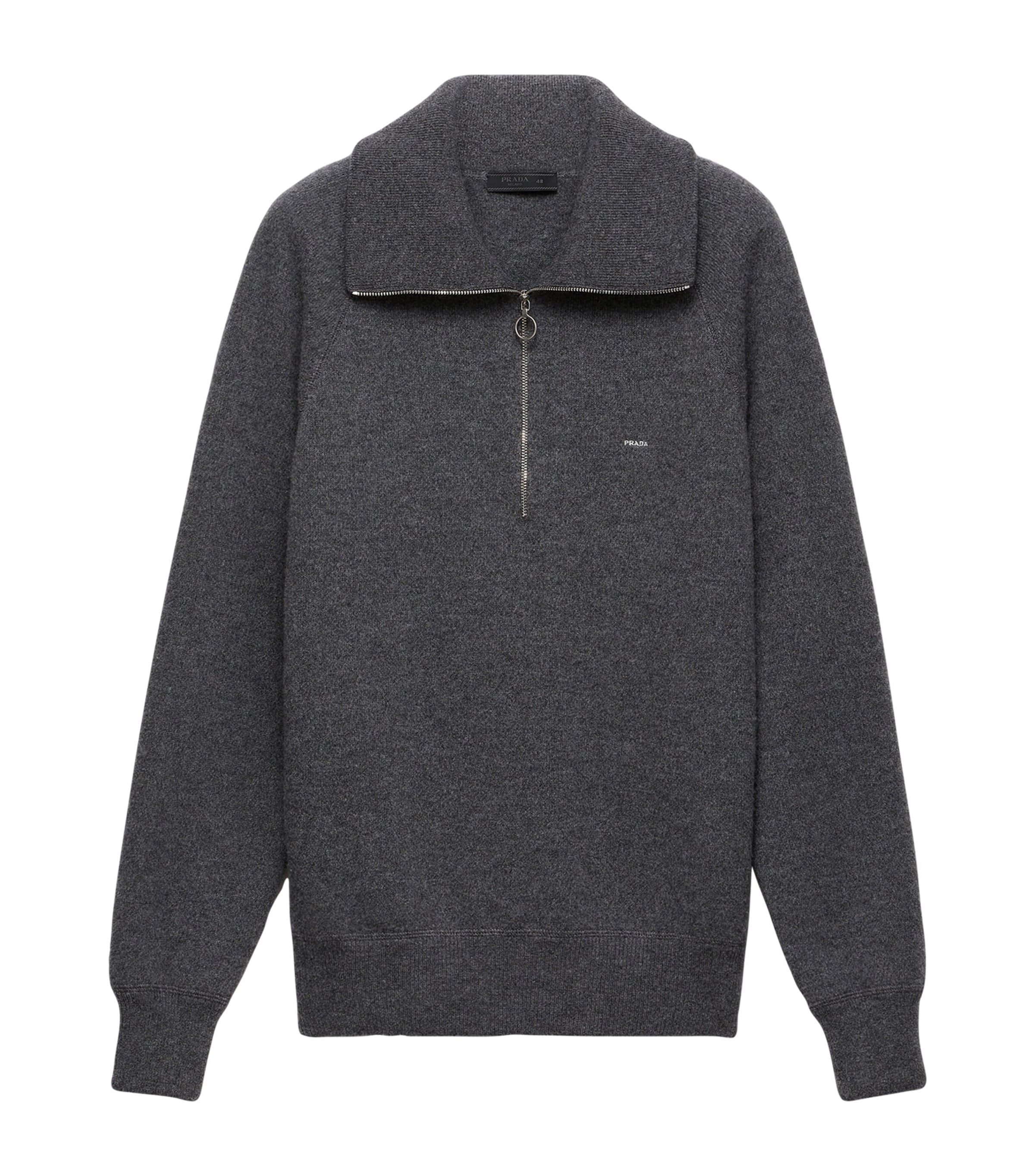 Prada Mens Wool-Cashmere Quarter-Zip Sweater Grey