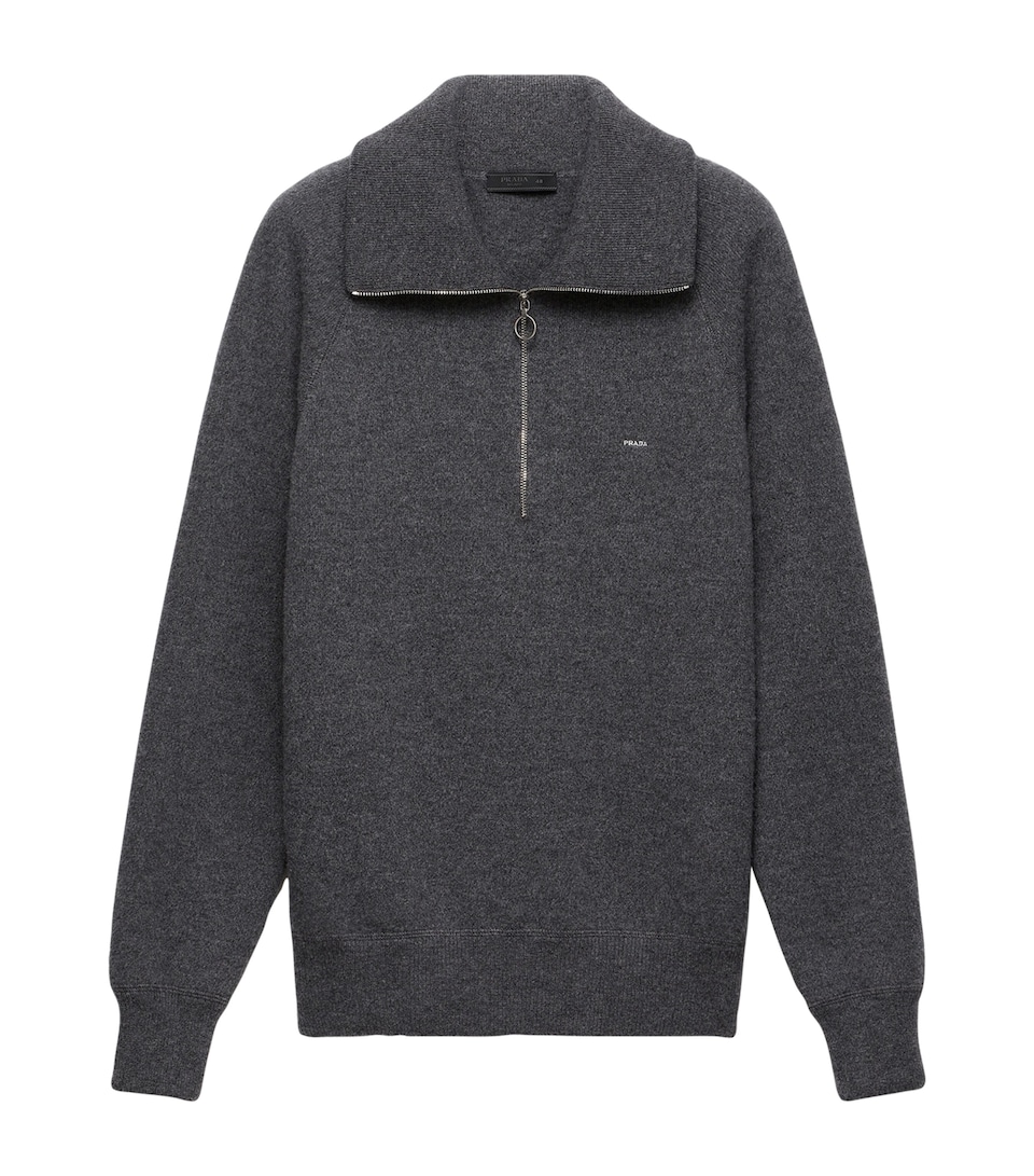 Prada Mens Wool-Cashmere Quarter-Zip Sweater Grey