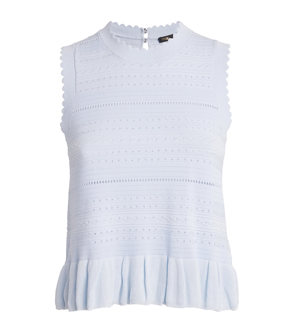 Maje Womens Ruffled Pointelle Knit Top Blue Sky