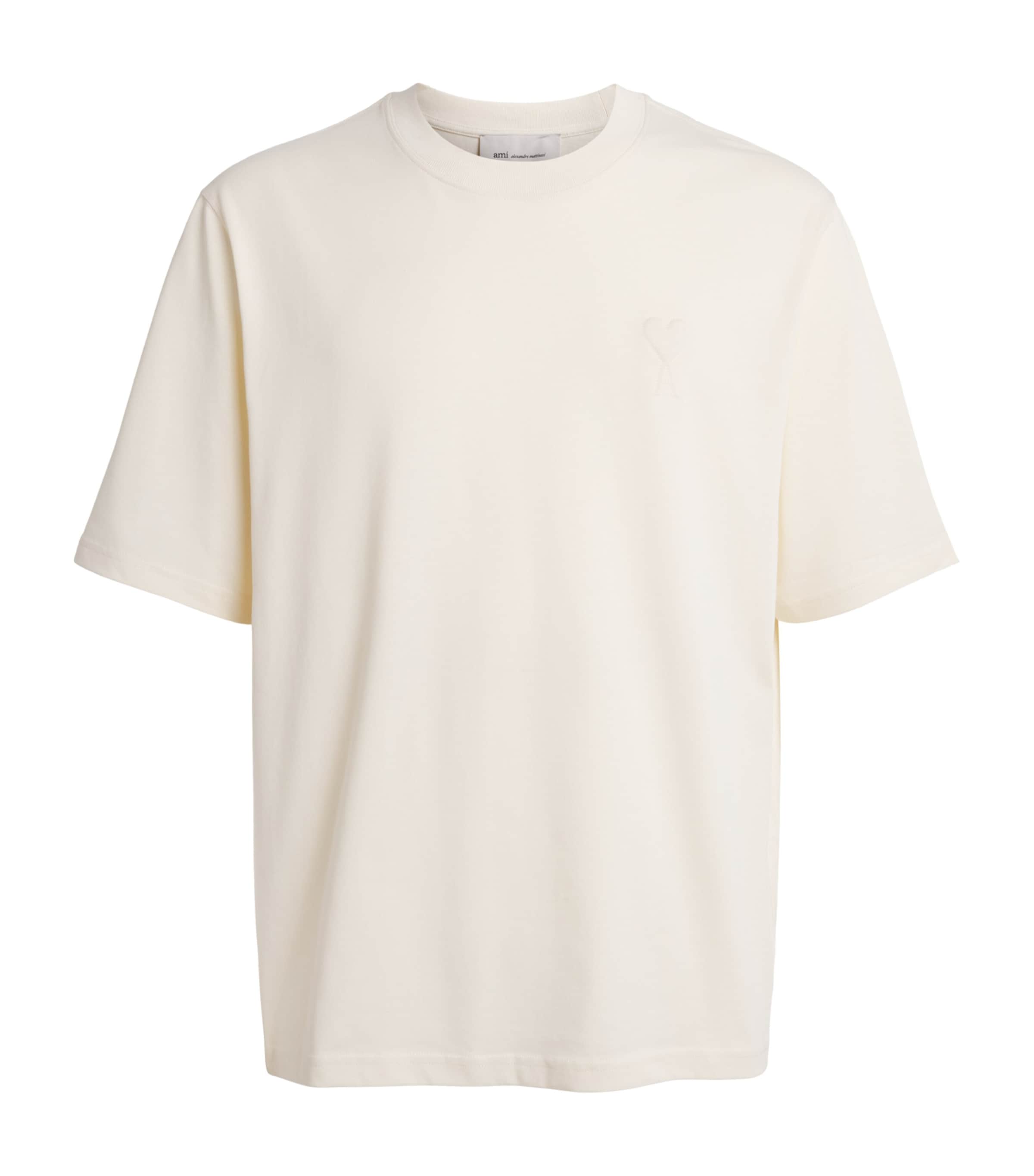 AMI Paris Mens Embossed Ami de Coeur T-Shirt Ivoire