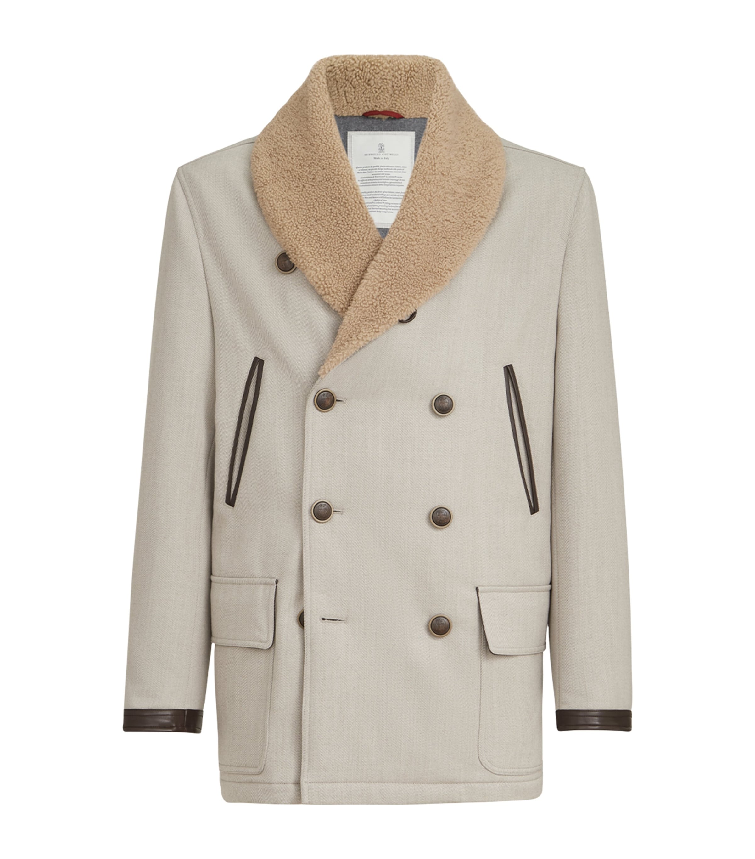 Brunello Cucinelli Mens Wool-Cashmere Shearling-Collar Jacket