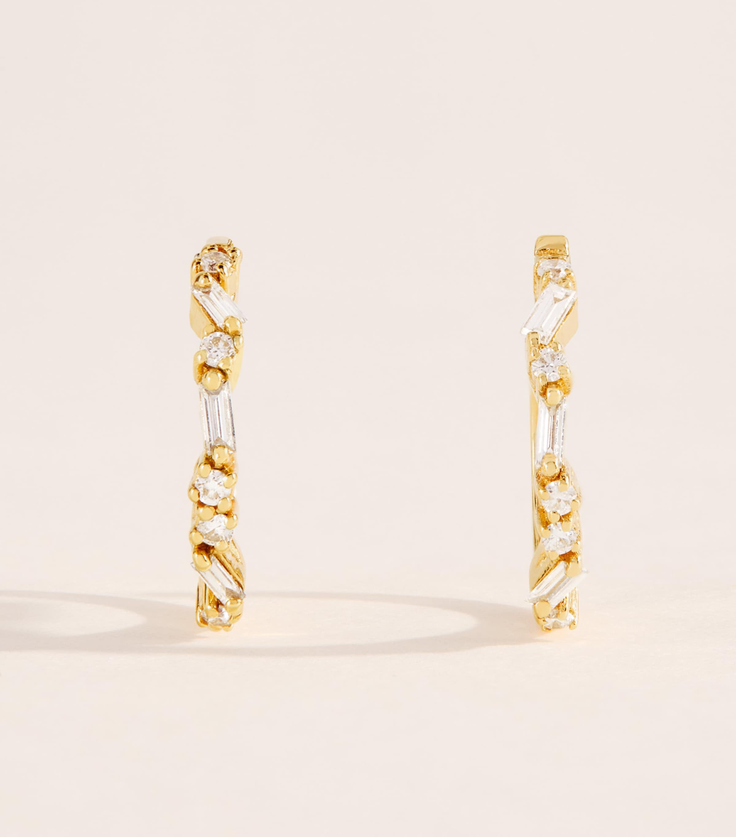 Suzanne Kalan Yellow Gold and Diamond Thin Mix Hoop Earrings Yg/wd