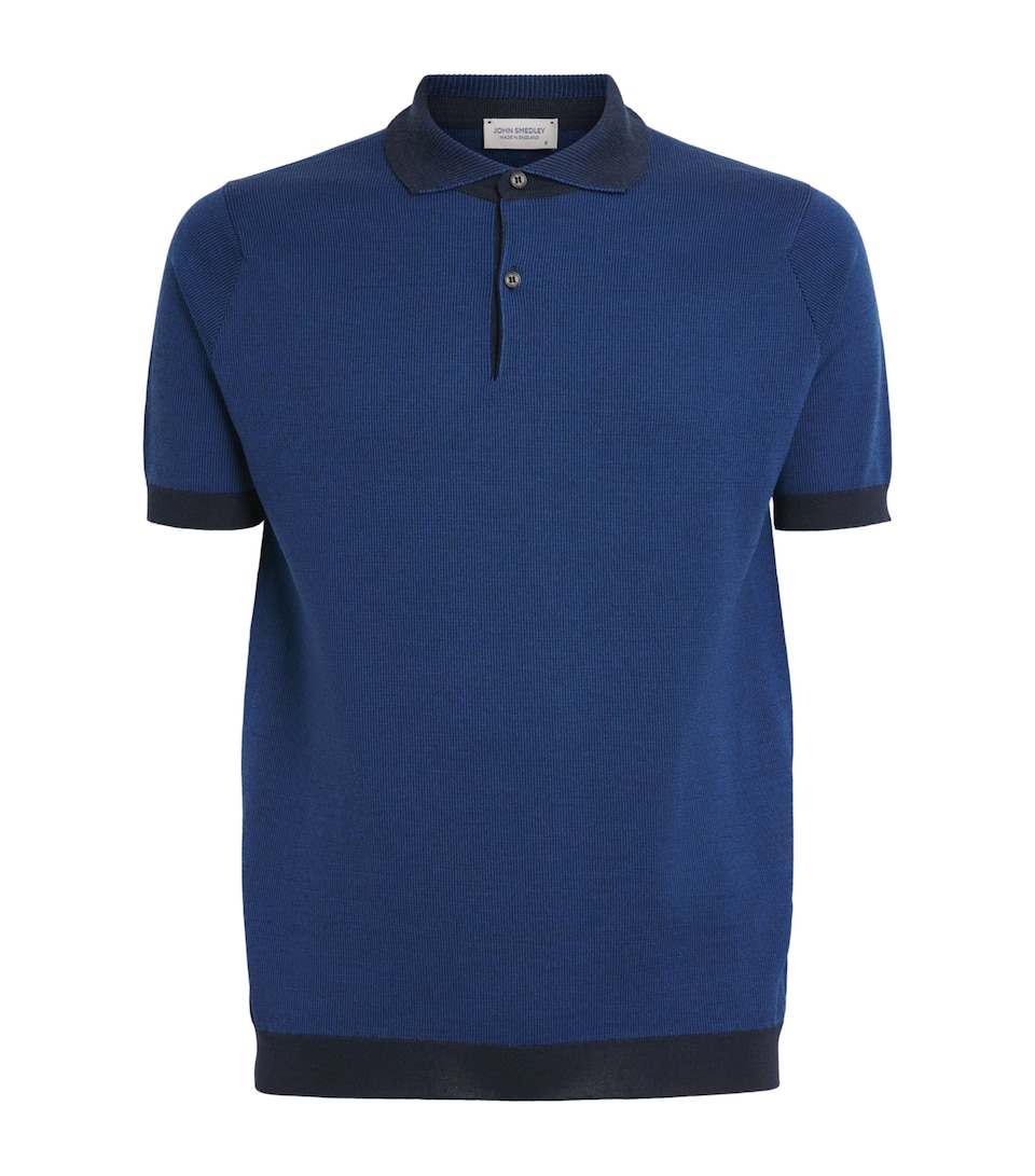 John Smedley Mens Extra Fine Merino Jacquard Polo Shirt Midnight/maz