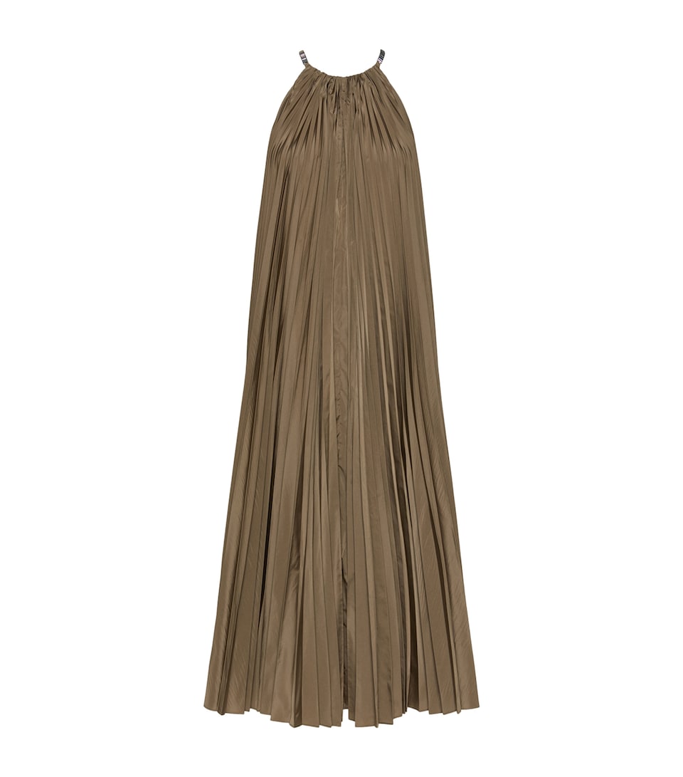 Max Mara Womens Pleated Halterneck Midi Dress Mud