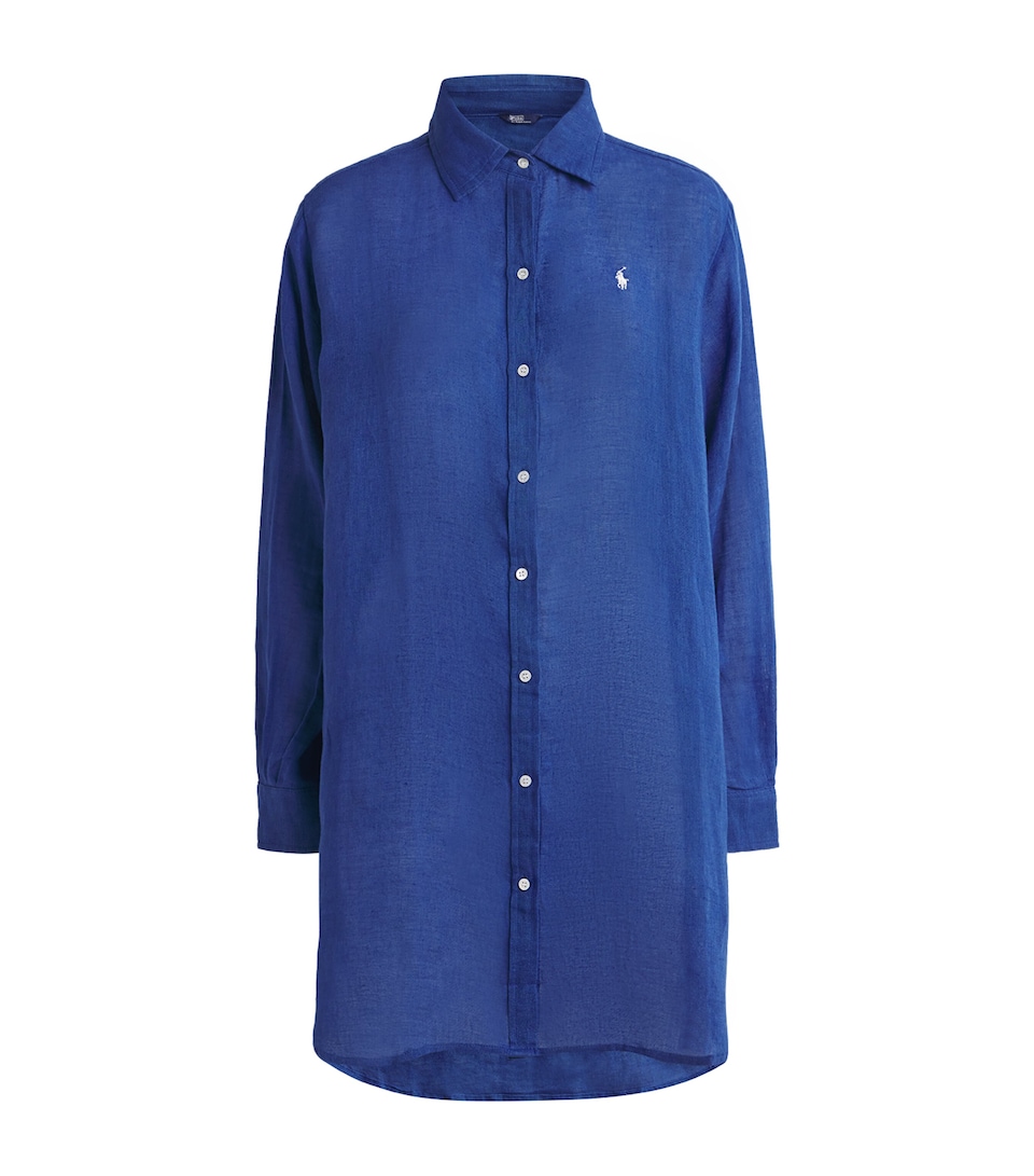 Polo Ralph Lauren Womens Organic Cotton-Linen Boyfriend Shirt Ultra Marine