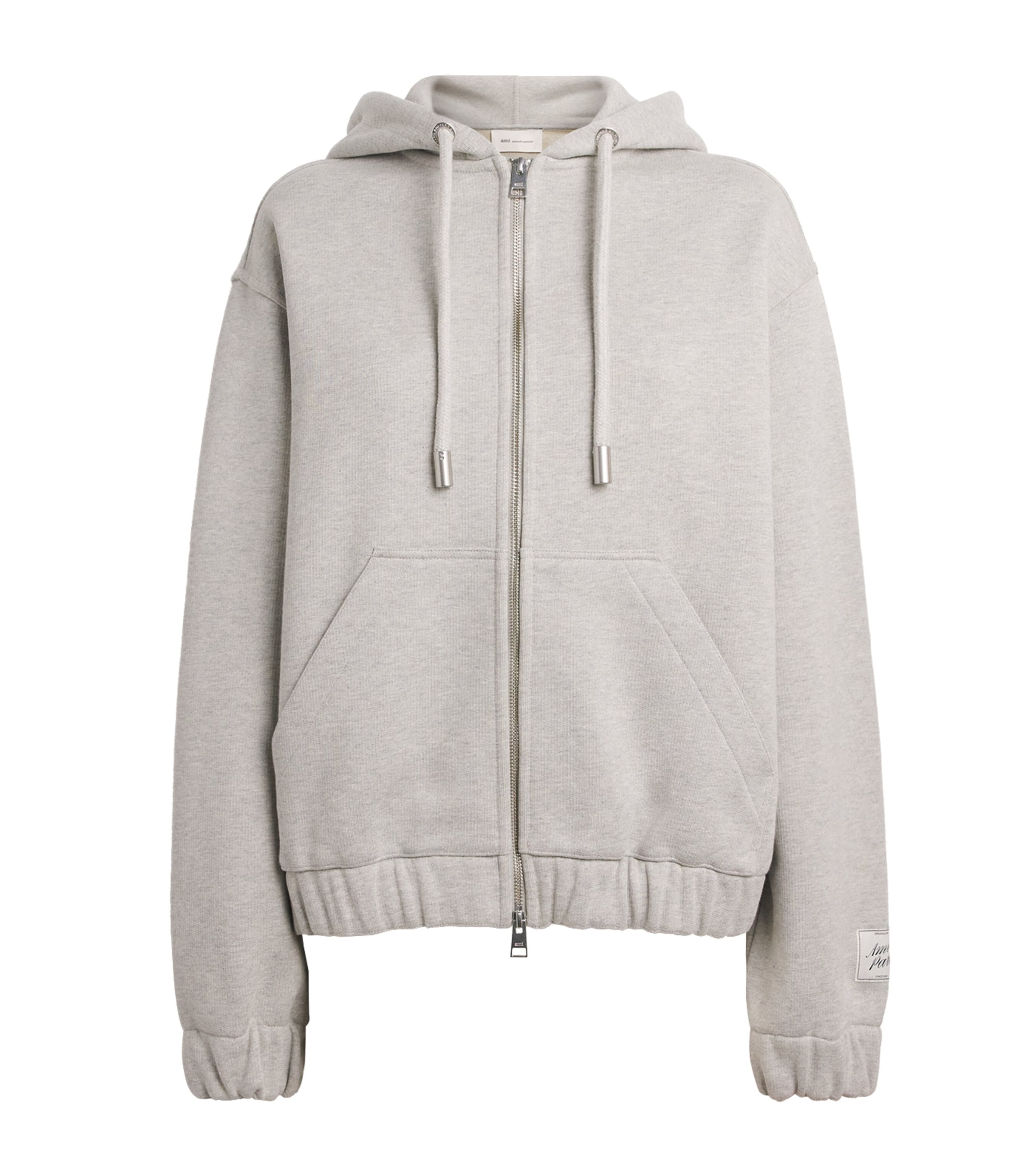 AMI Paris Womens Cotton Zip-Up Hoodie Gris Cendre Chine