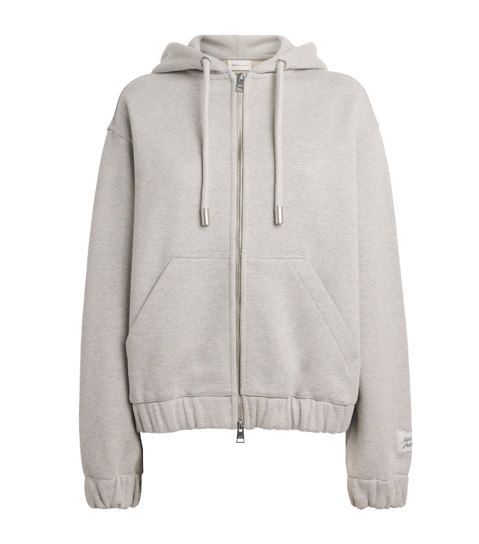 AMI Paris Womens Cotton Zip-Up Hoodie Gris Cendre Chine