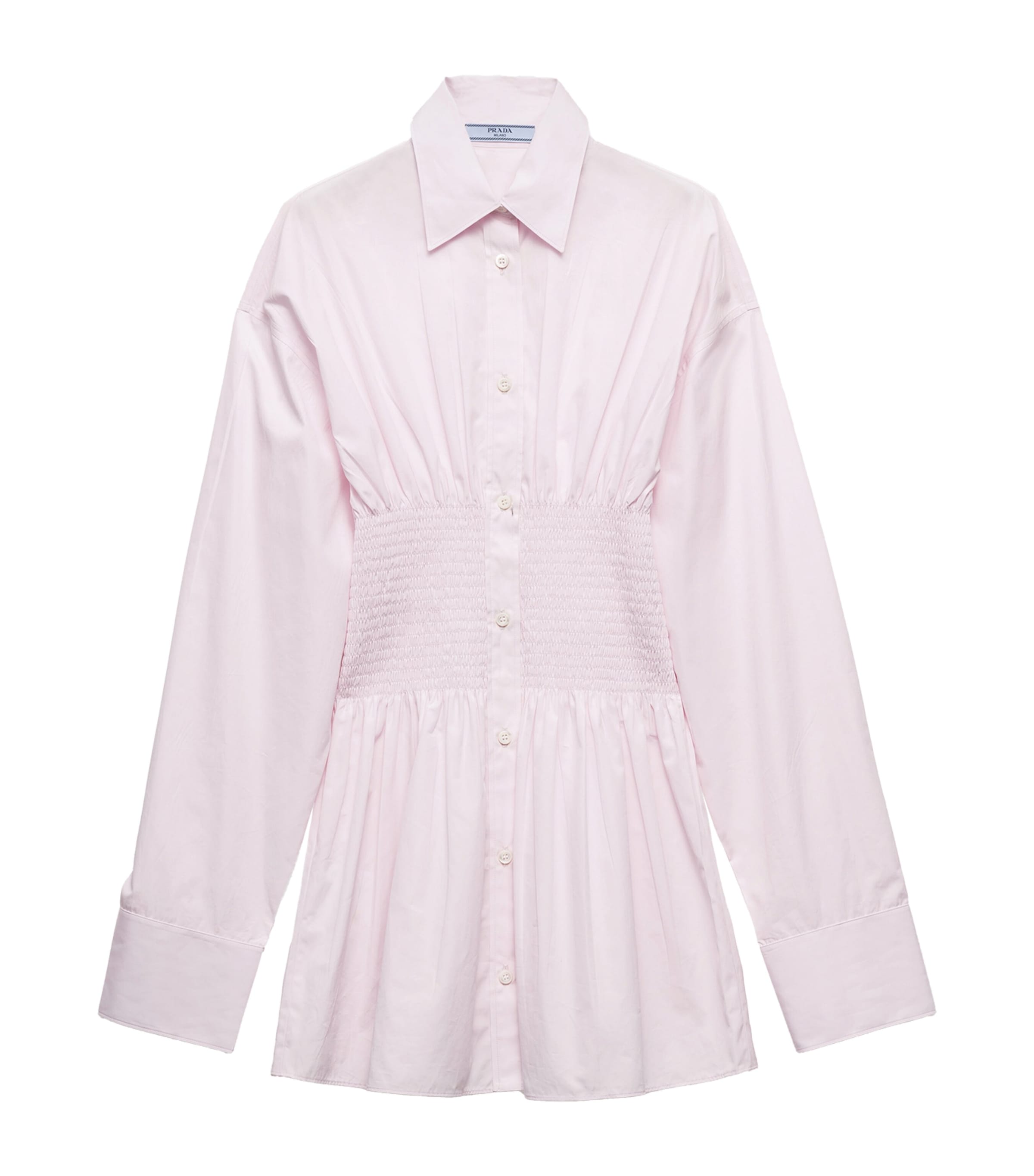 Poplin Smocked-Waist Shirt Dress