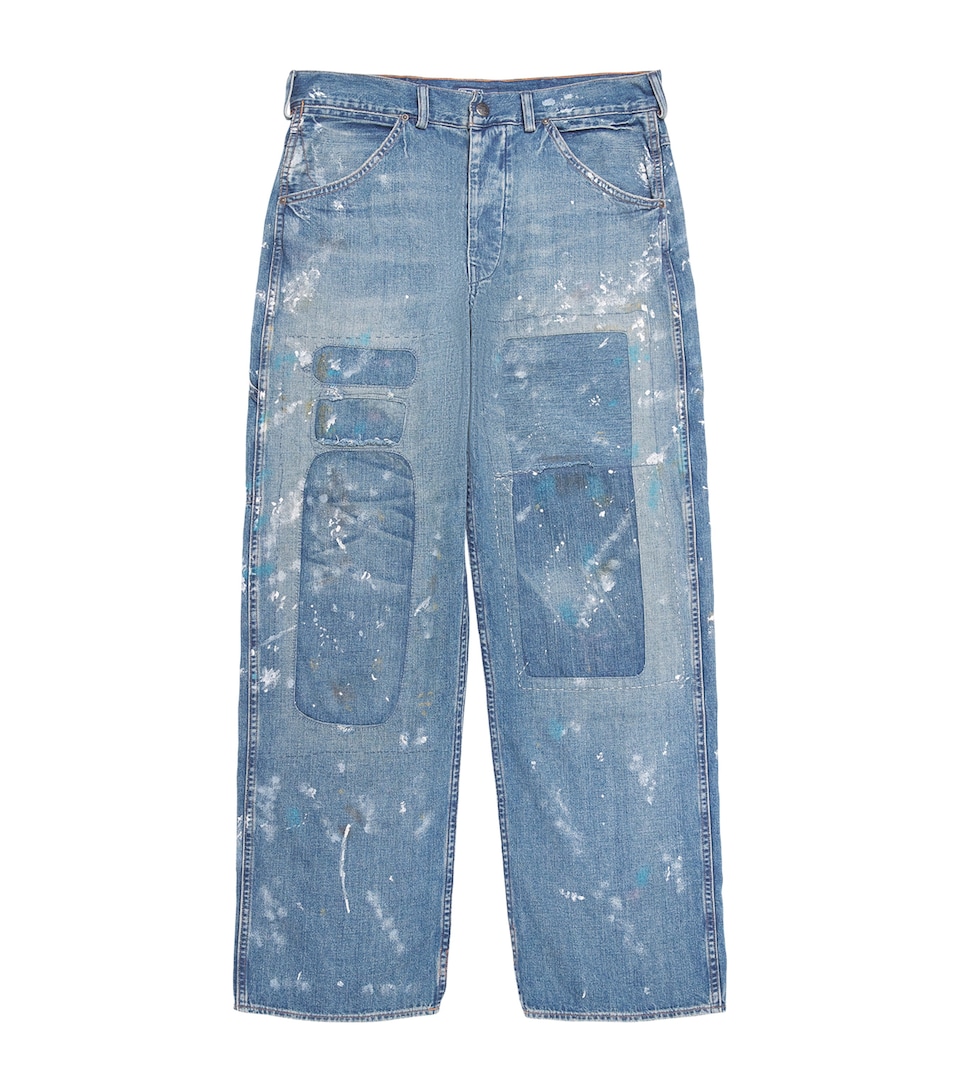 Paint-Splatter Distressed Straight Jeans