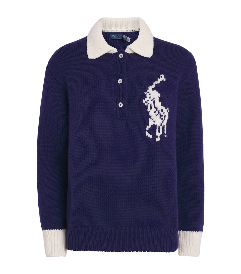 Polo Ralph Lauren Womens Wool Logo Rugby Sweater Royal/cream
