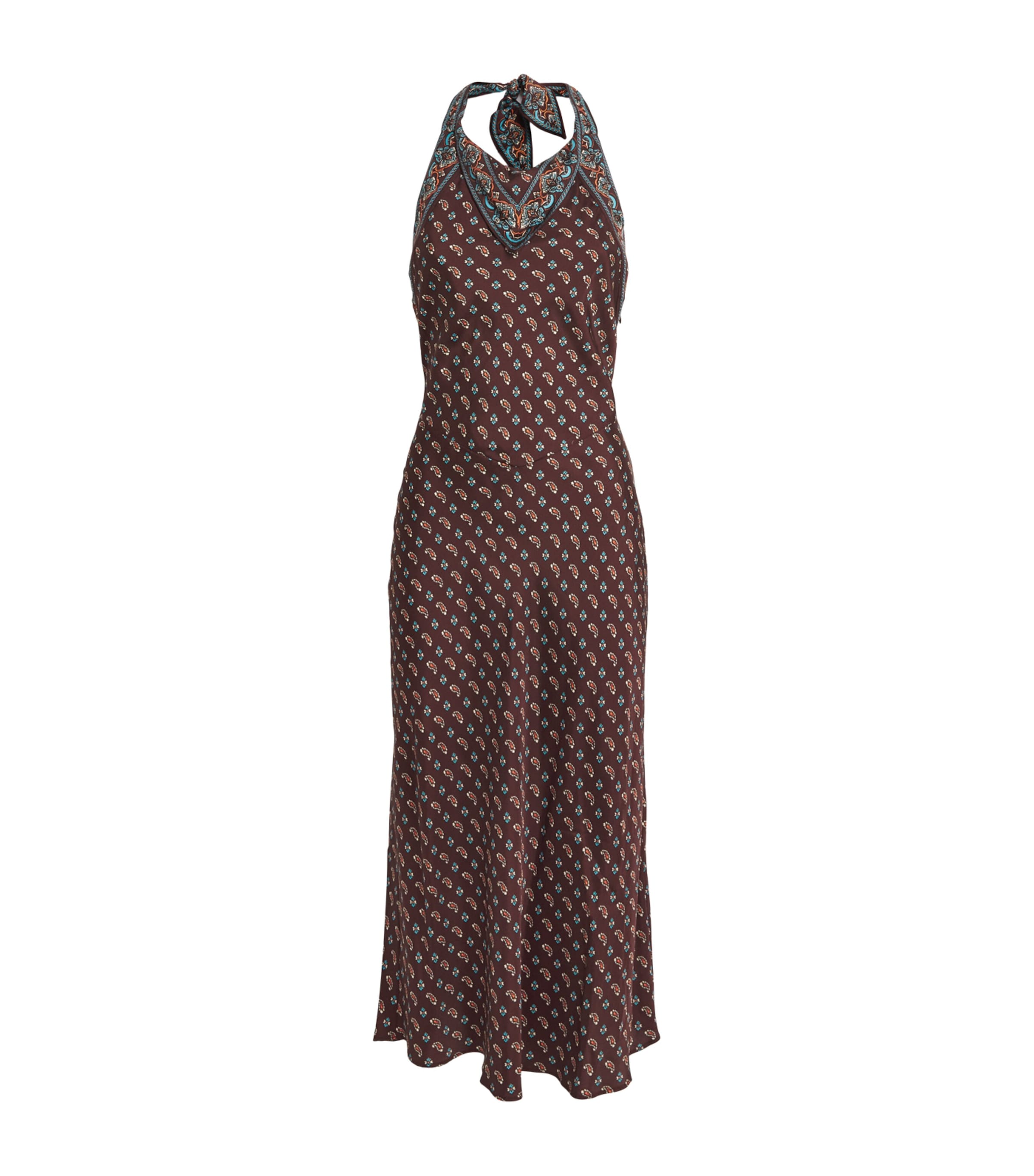 DÔEN Womens Silk-Blend Halterneck Zilda Midi Dress Deauville Paisley