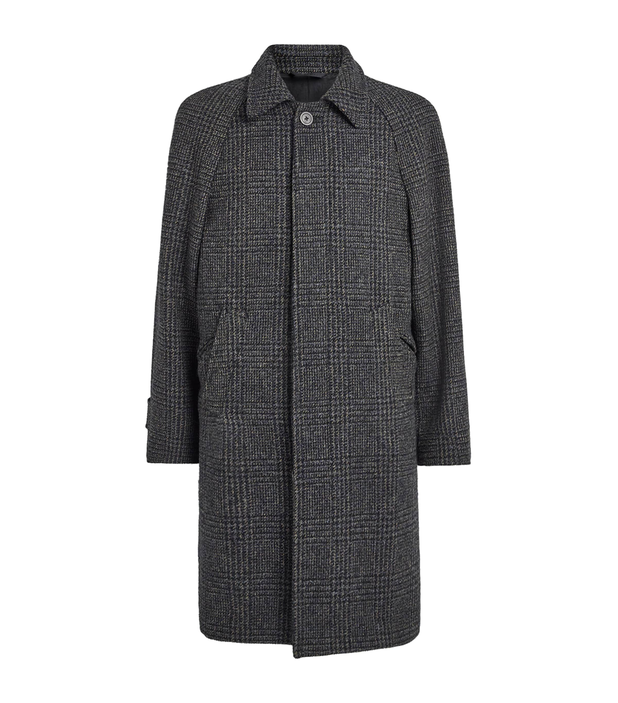 Johnstons Of Elgin Mens Wool Check Balmacaan Coat Indigo/lichen