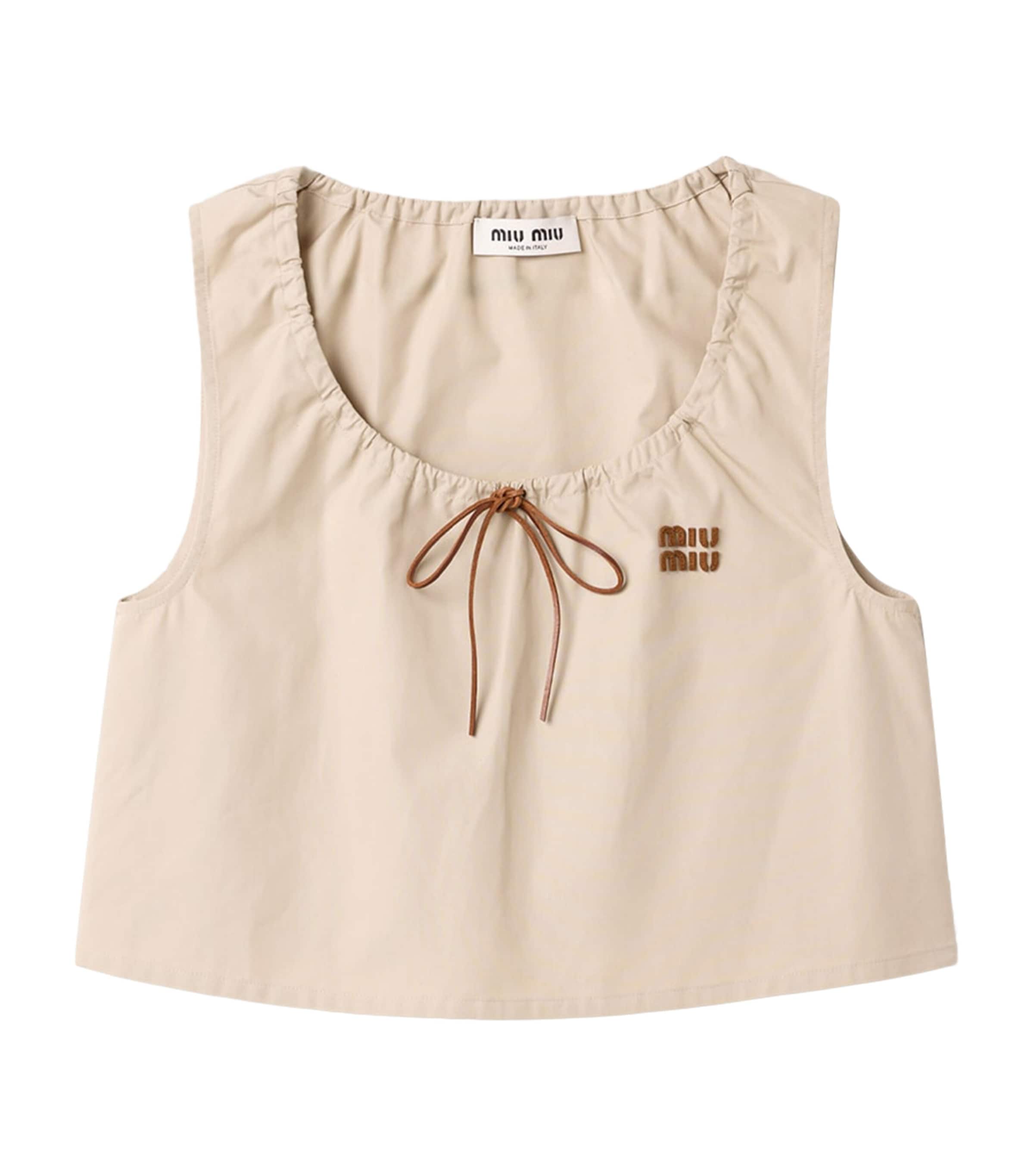 Miu Miu Womens Panama Cotton Crop Top Neutral