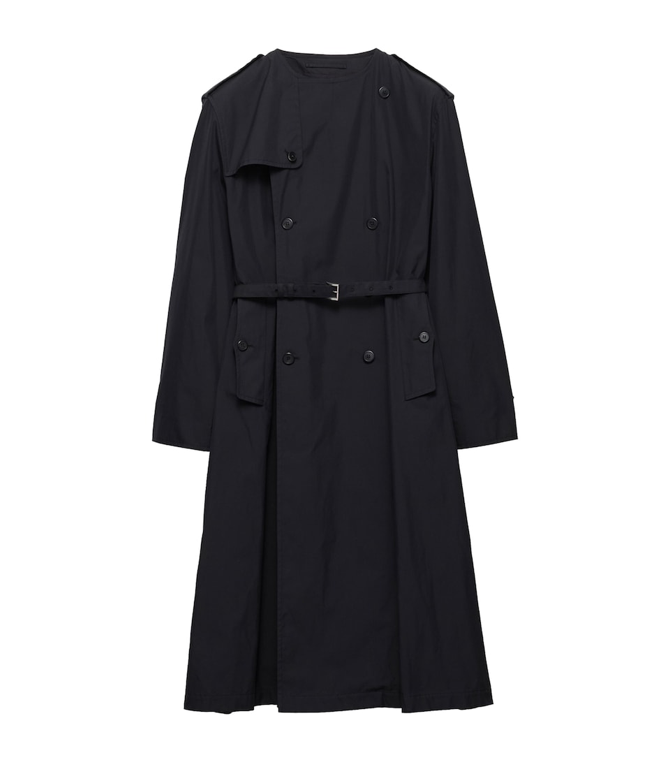 Prada Mens Cotton-Blend Collarless Trench Coat Black