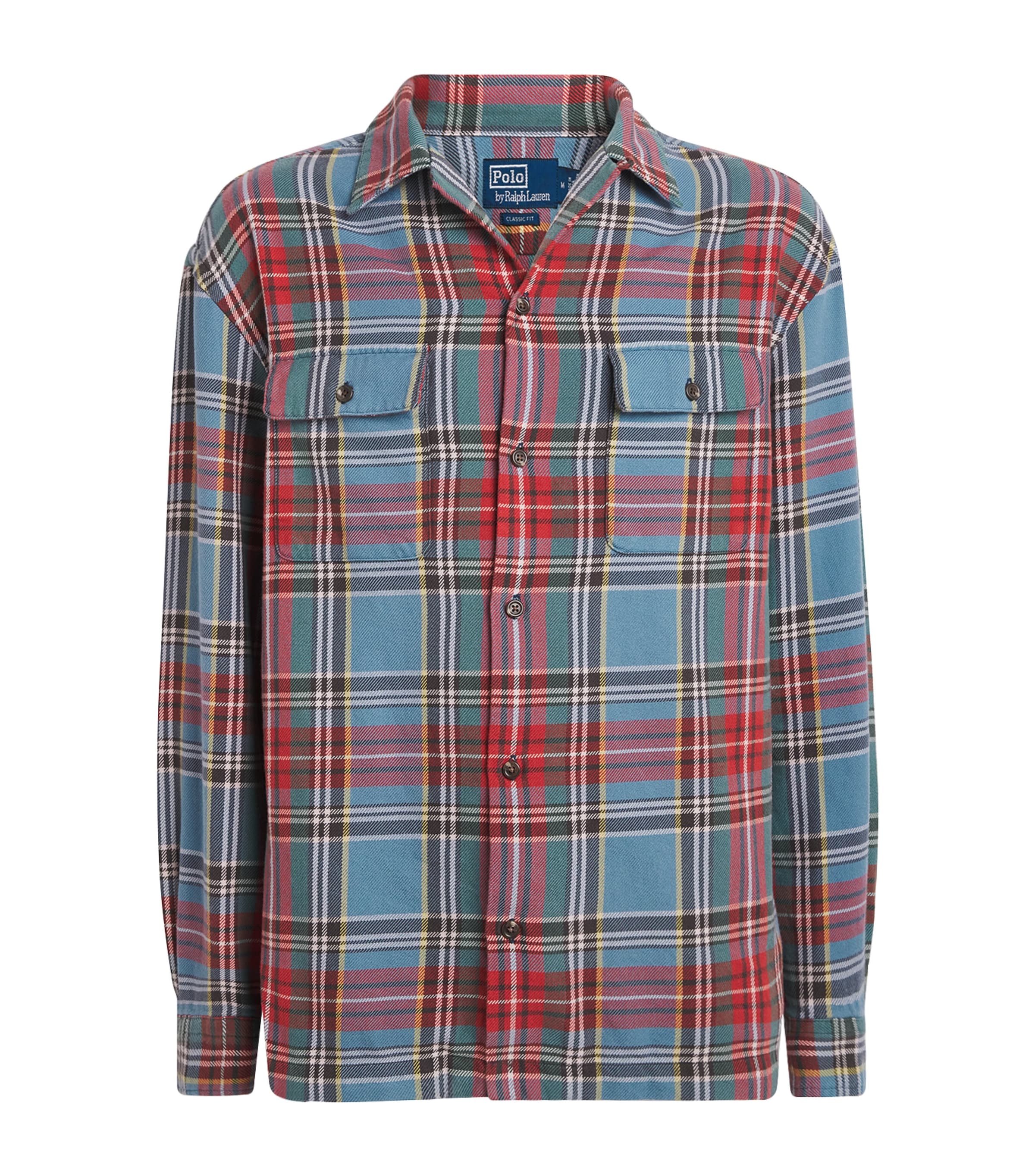 Polo Ralph Lauren Mens Cotton Flannel Plaid Overshirt Blue Red Multi