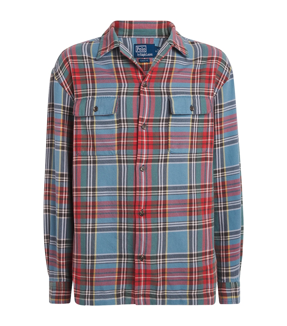 Polo Ralph Lauren Mens Cotton Flannel Plaid Overshirt Blue Red Multi