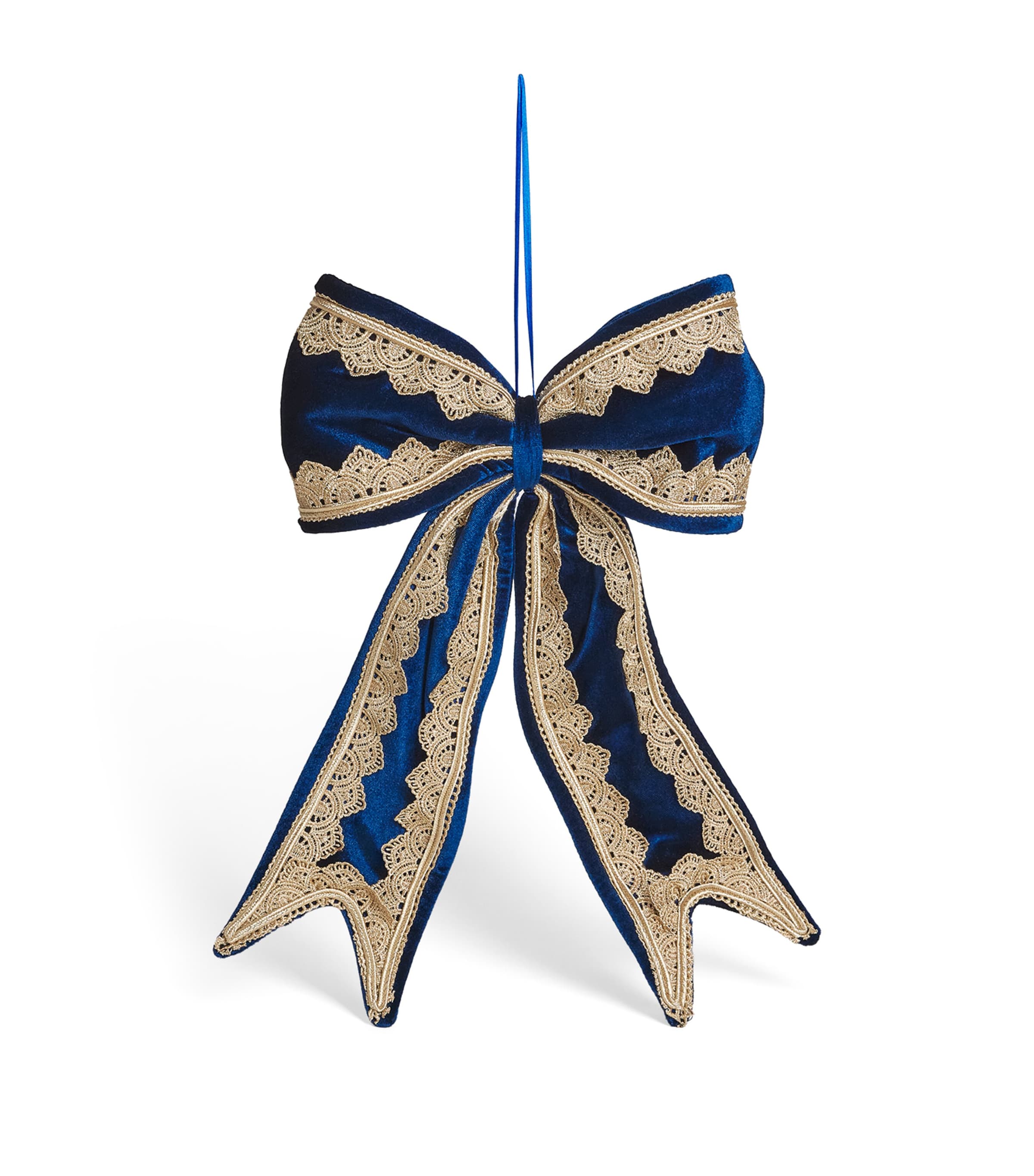 Luxury Garland Lace-Trim Bow Tree Decoration Navy/gold Trim