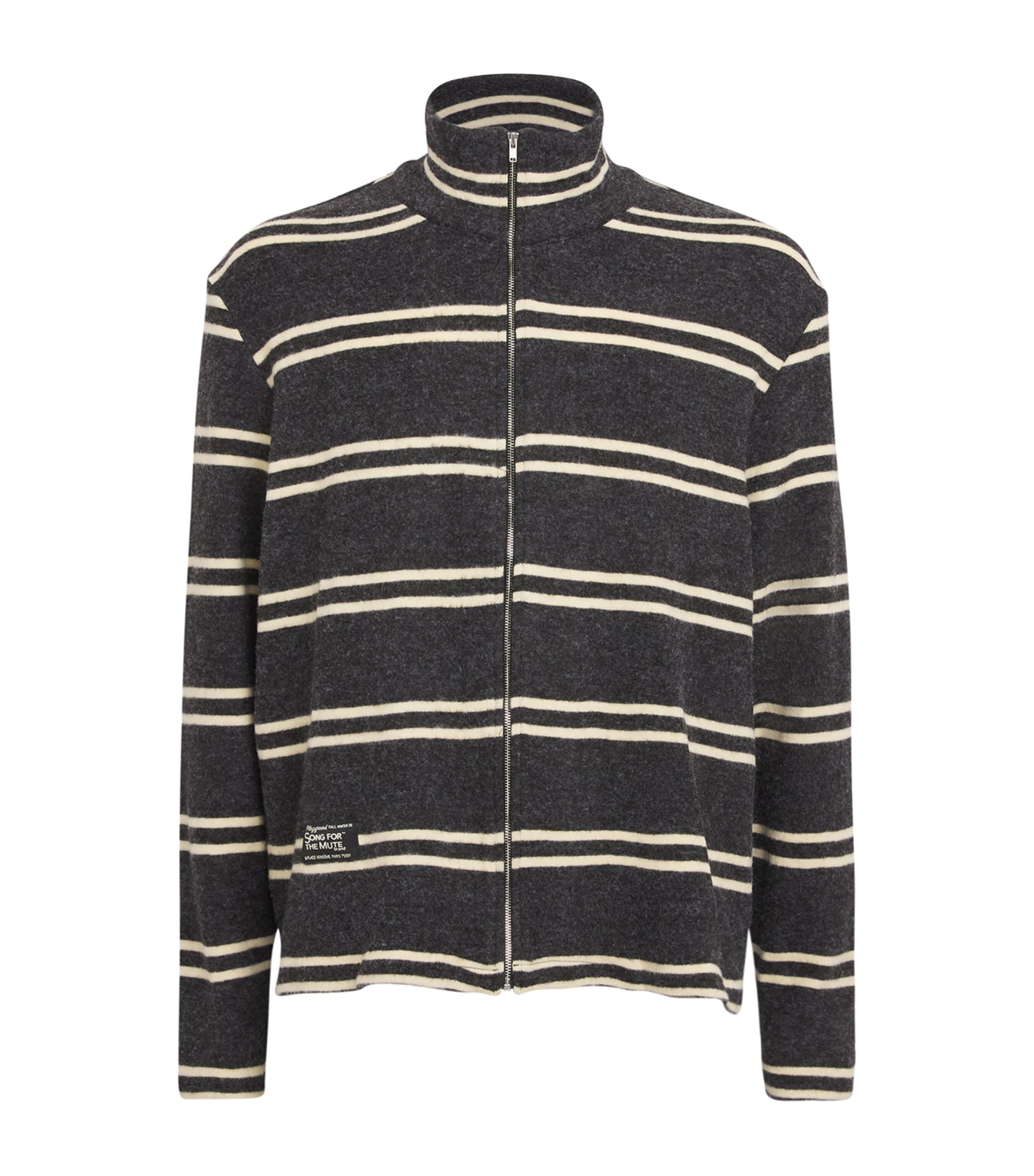 Song For The Mute Mens Funnel-Neck Zip-Up Cardigan Charcoal
