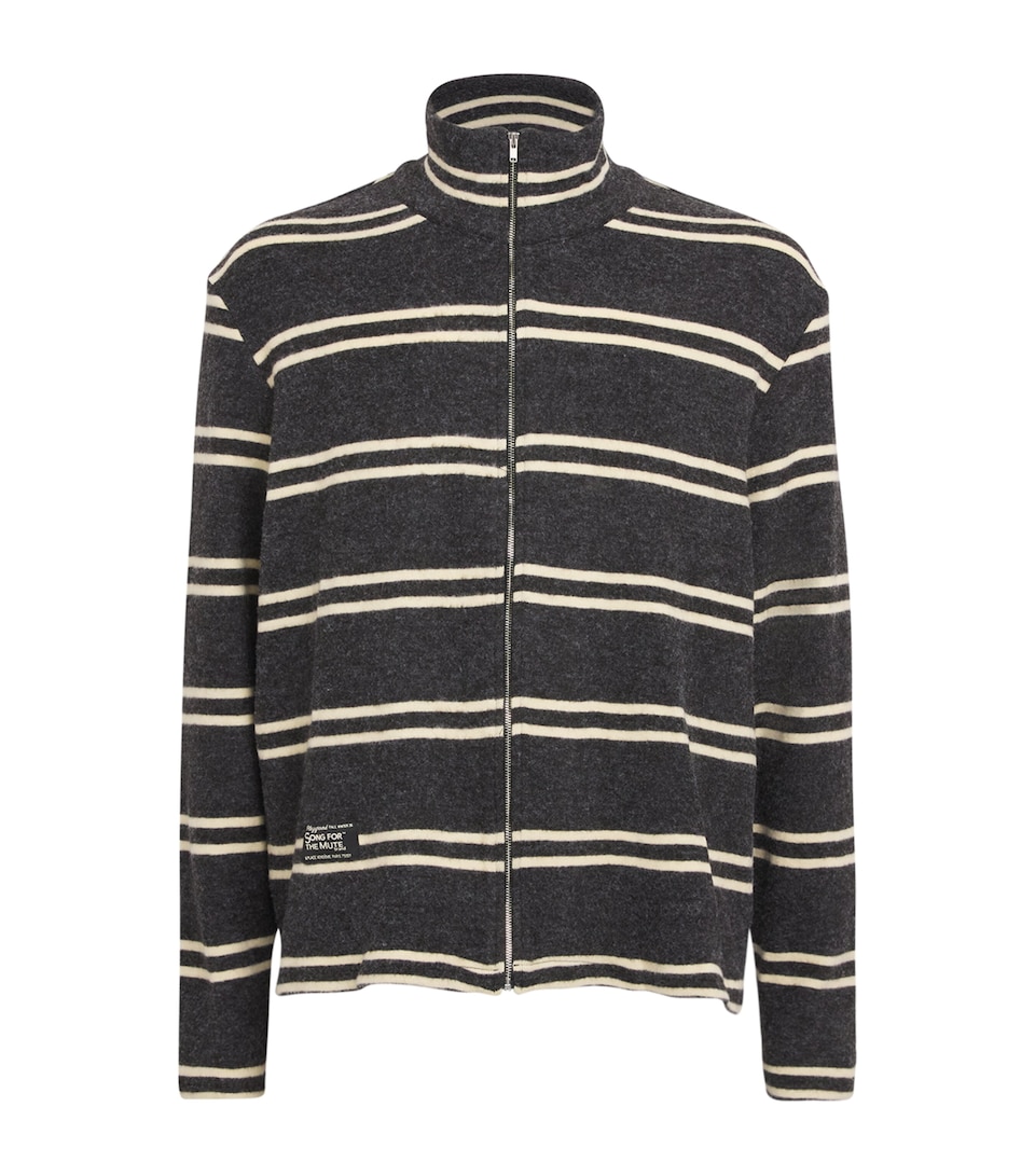 Song For The Mute Mens Funnel-Neck Zip-Up Cardigan Charcoal