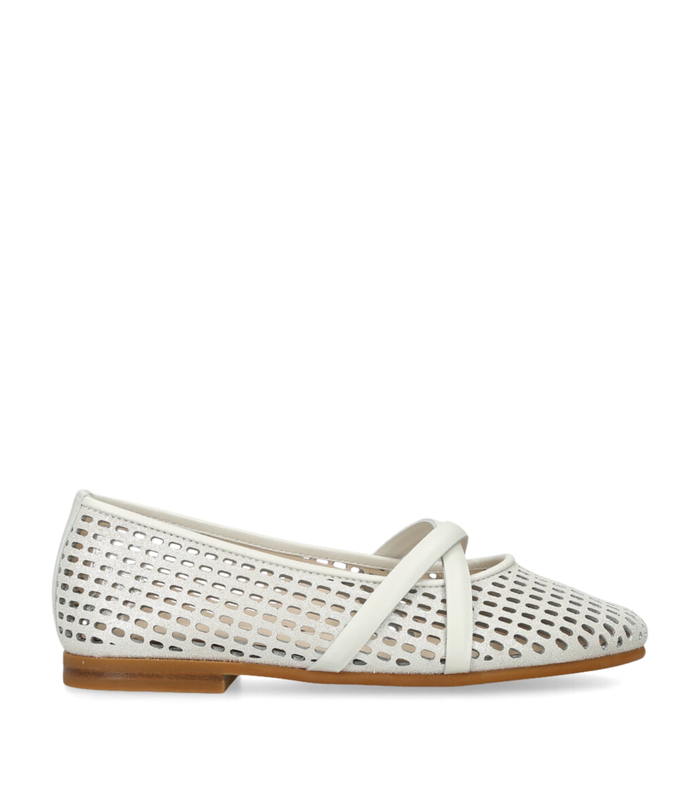 Brunello Cucinelli Kids Leather Laser-Cut Ballet Flats Bone