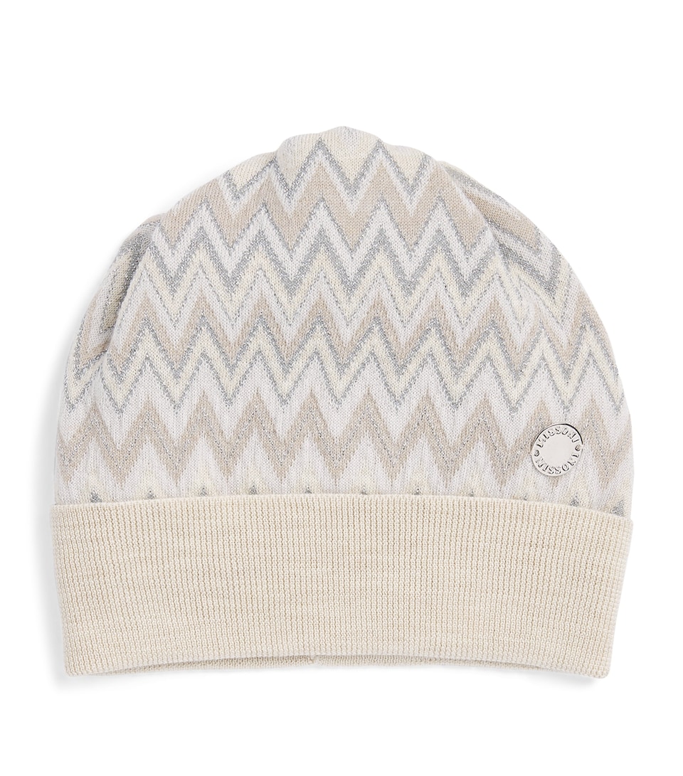 Missoni Kids Cotton Zig-Zag Beanie Beige.ch.mel/argento