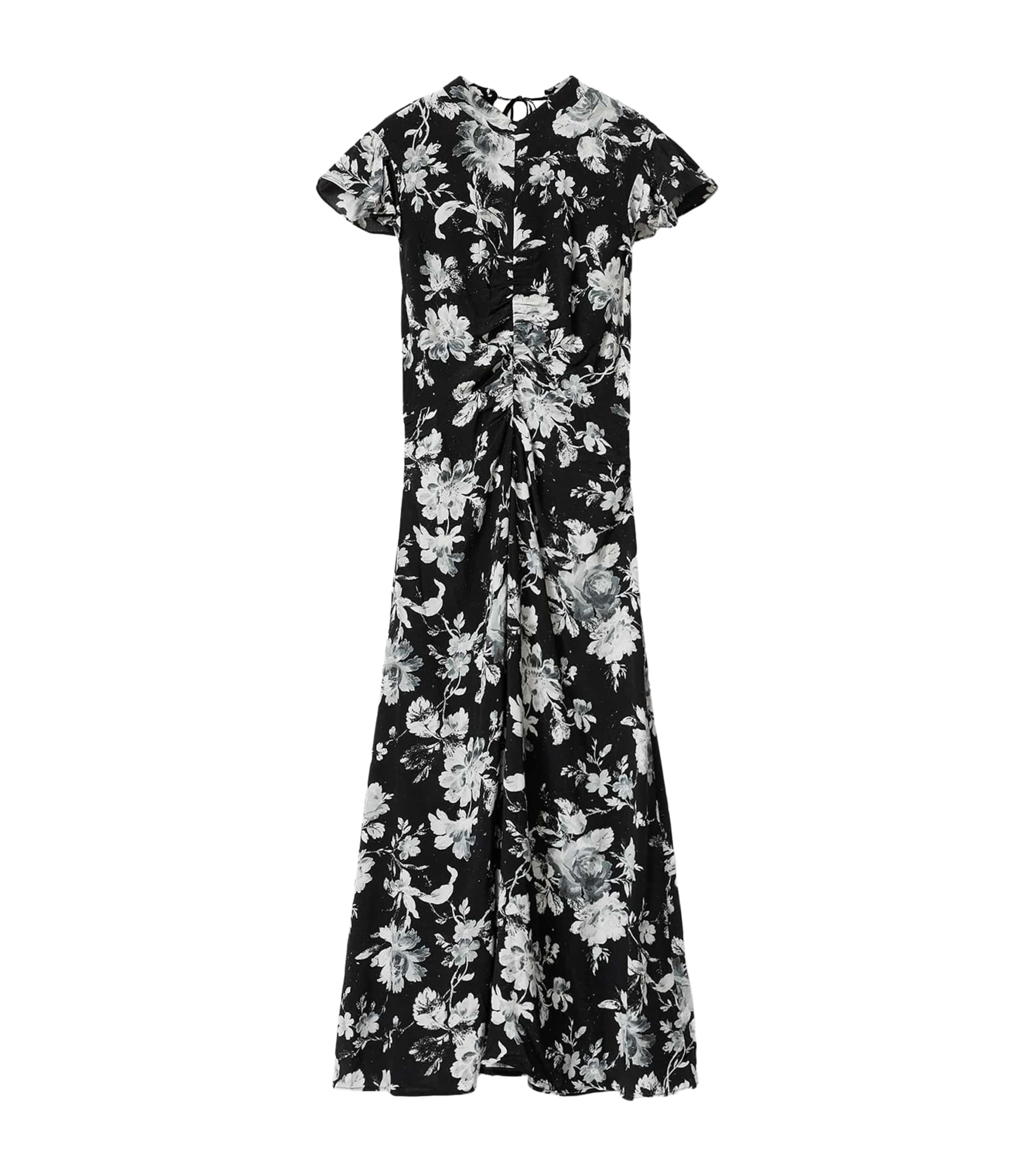 AllSaints Womens Floral Print Midi Dress Jardina Mono Black