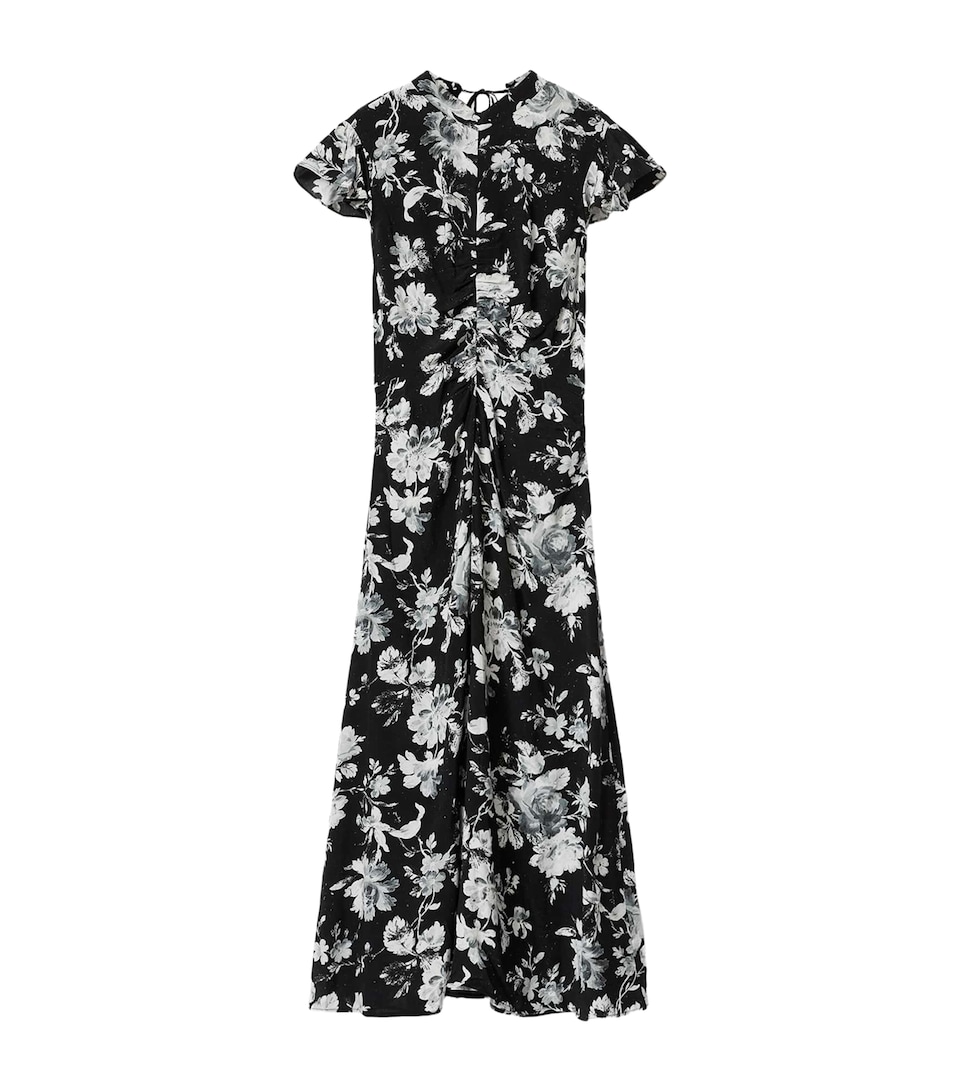 AllSaints Womens Floral Print Midi Dress Jardina Mono Black