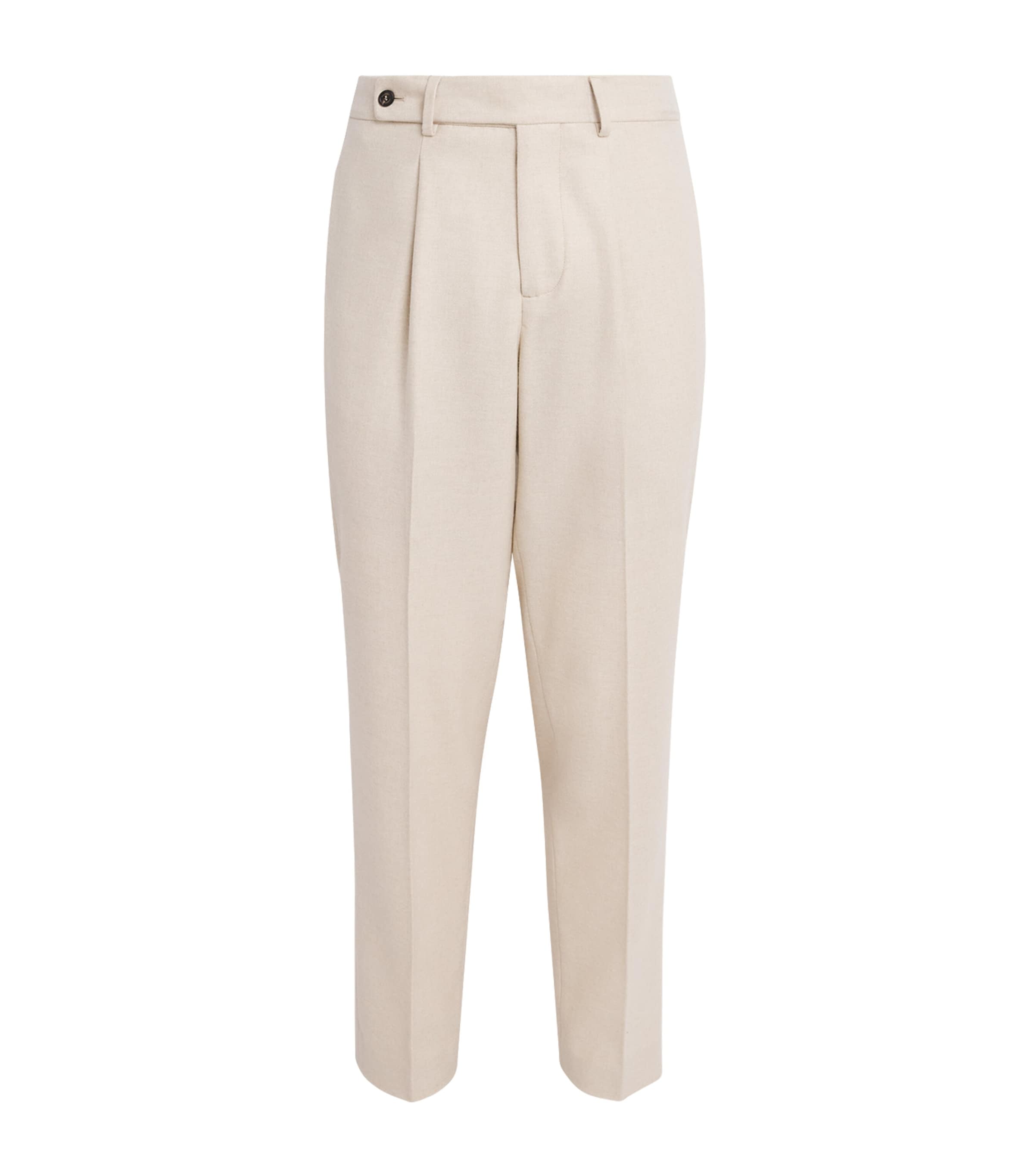 Colombo Mens Cashmere Pleated Straight Trousers Natural White