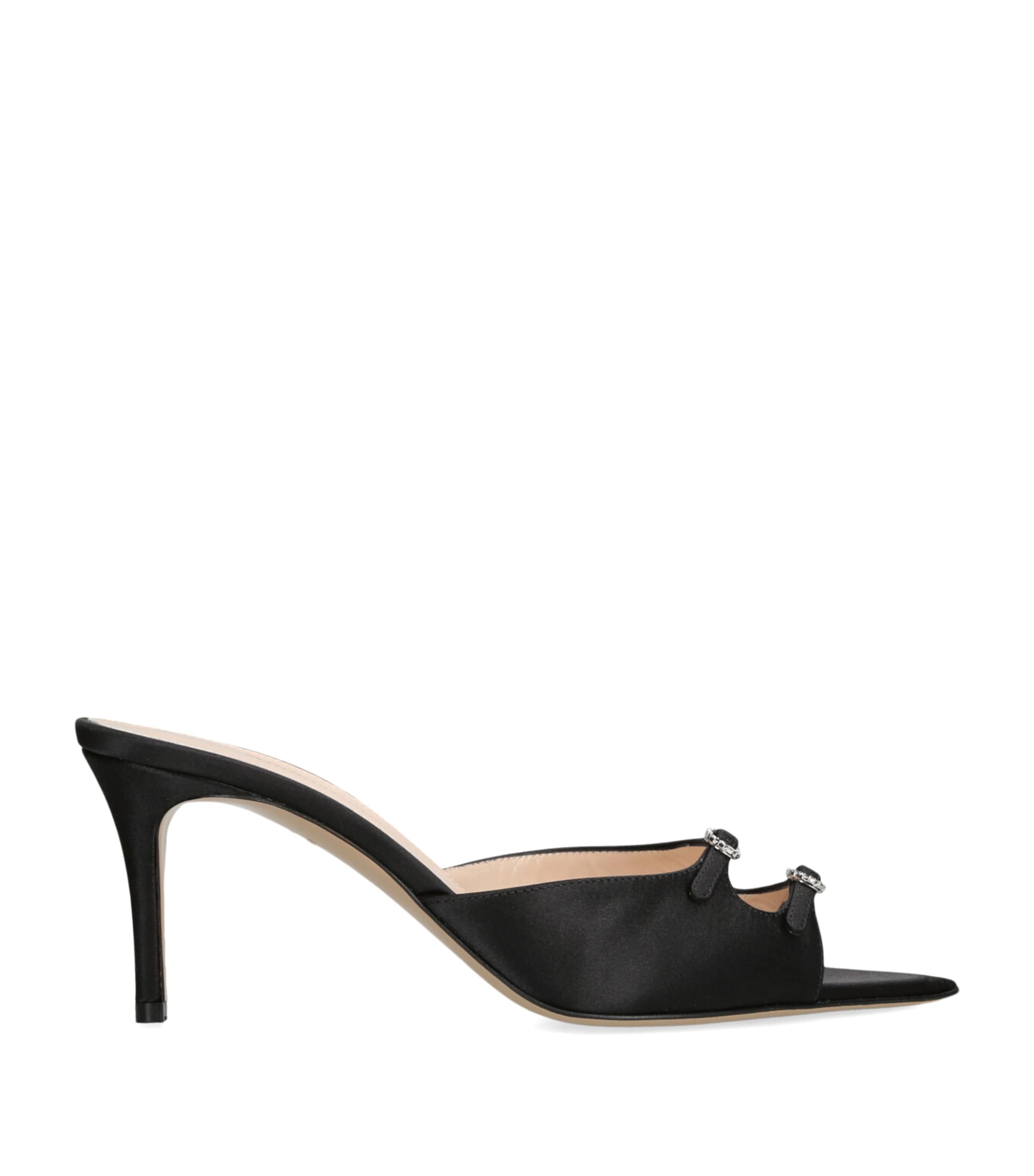 Andrea Wazen Satin Carol Heeled Mules 75 Black