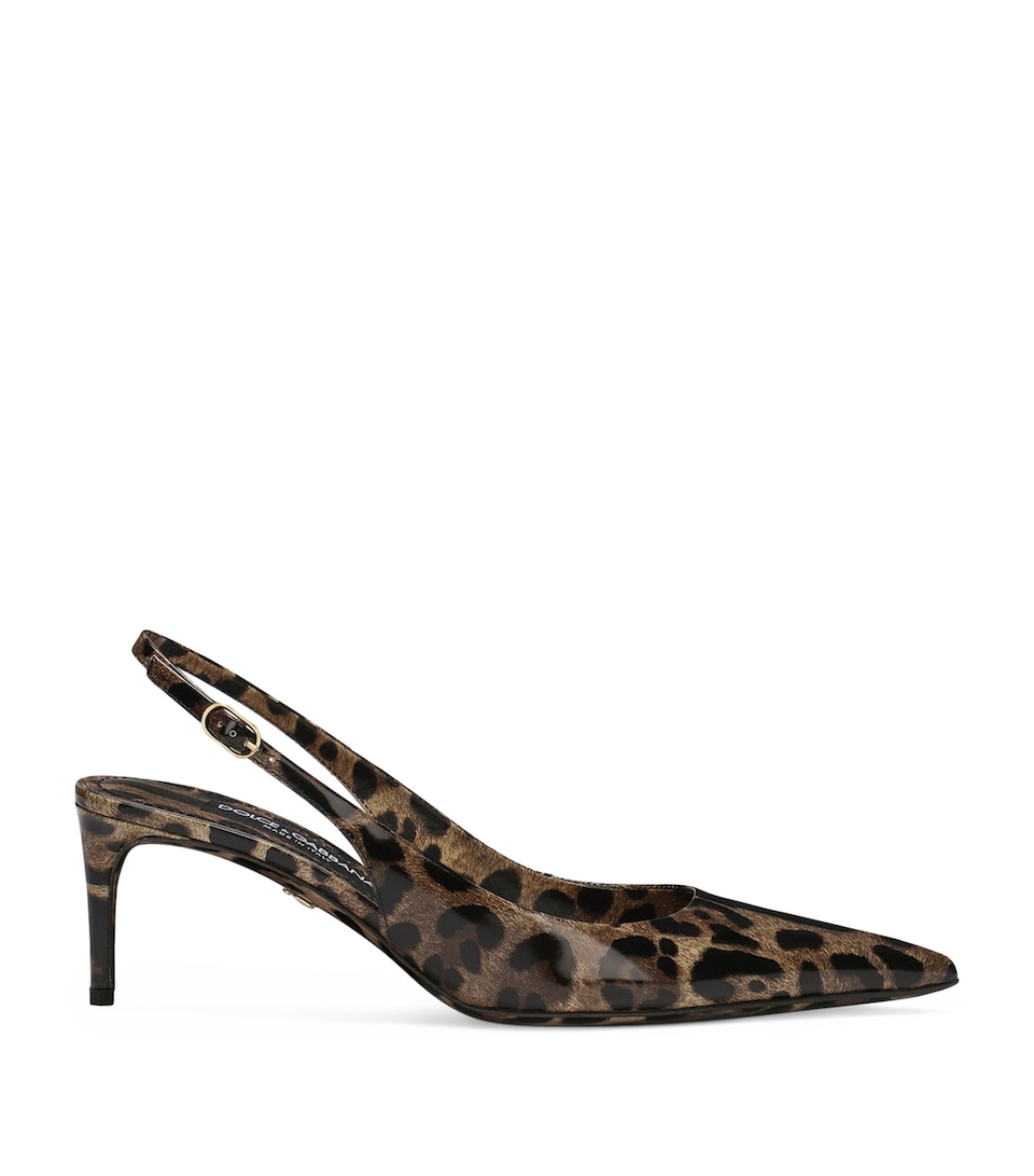 Dolce&Gabbana Patent Leather Leopard Slingback Pumps 60 Leo