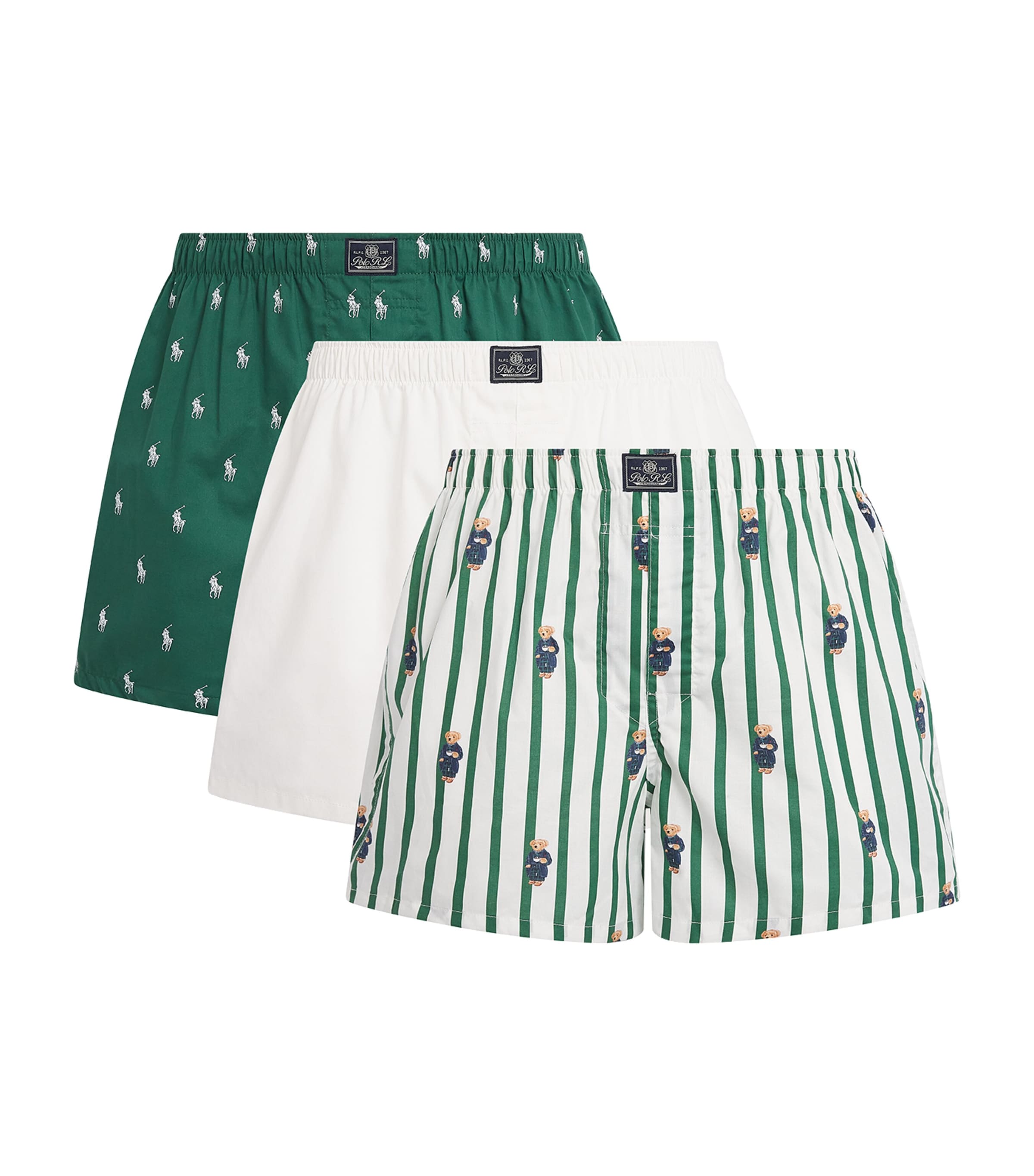 Polo Ralph Lauren Mens Cotton Classic Boxer Shorts (Pack of 3) Vr Grn/wht/vr Grn Ao