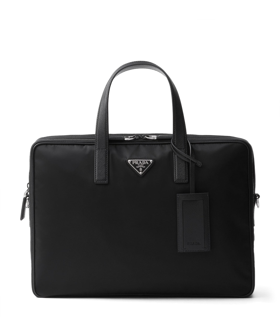 Prada Re-Nylon and Saffiano Leather Briefcase Black
