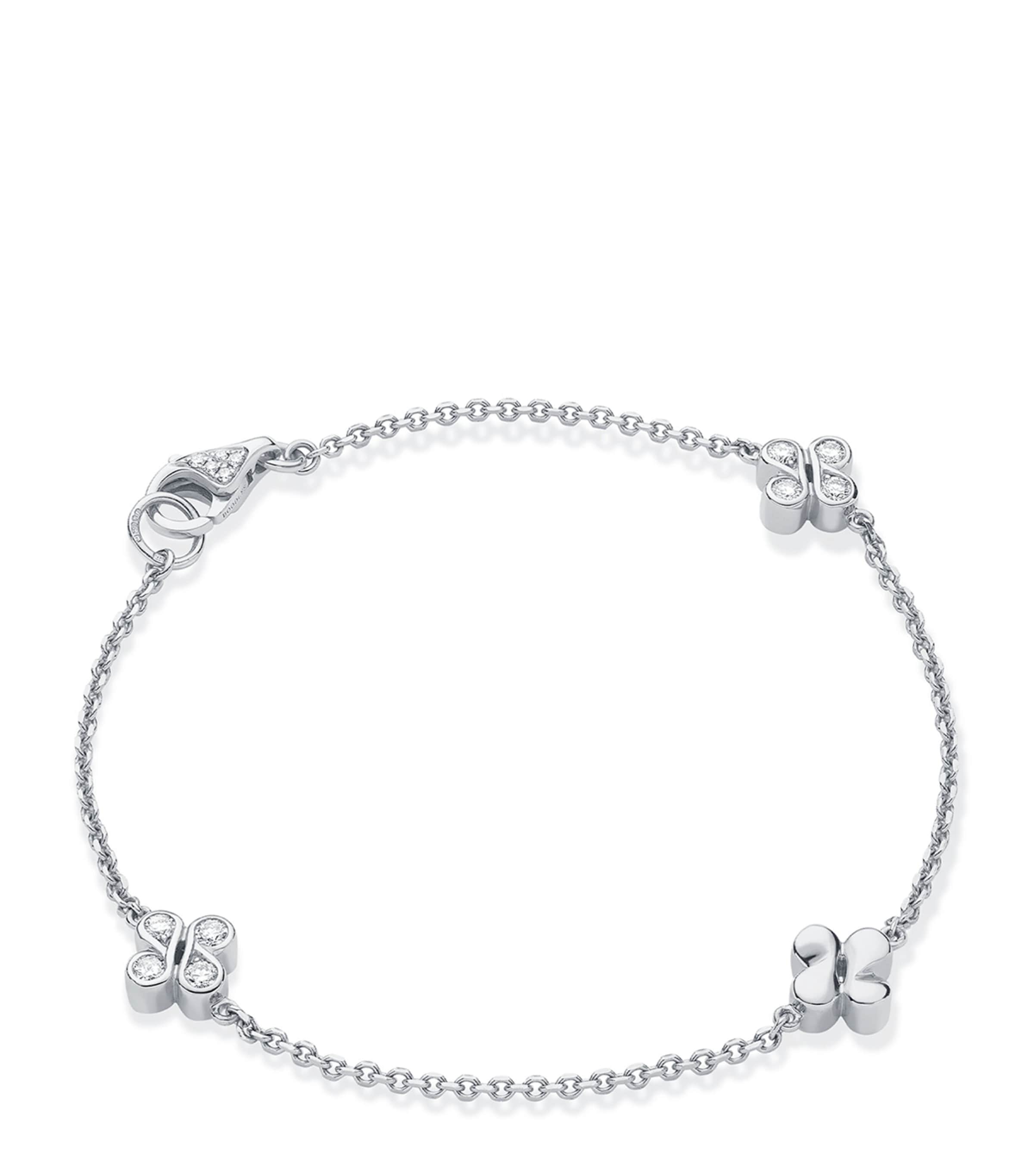 Boodles White Gold and Diamond Be Boodles Triple Charm Bracelet Silver