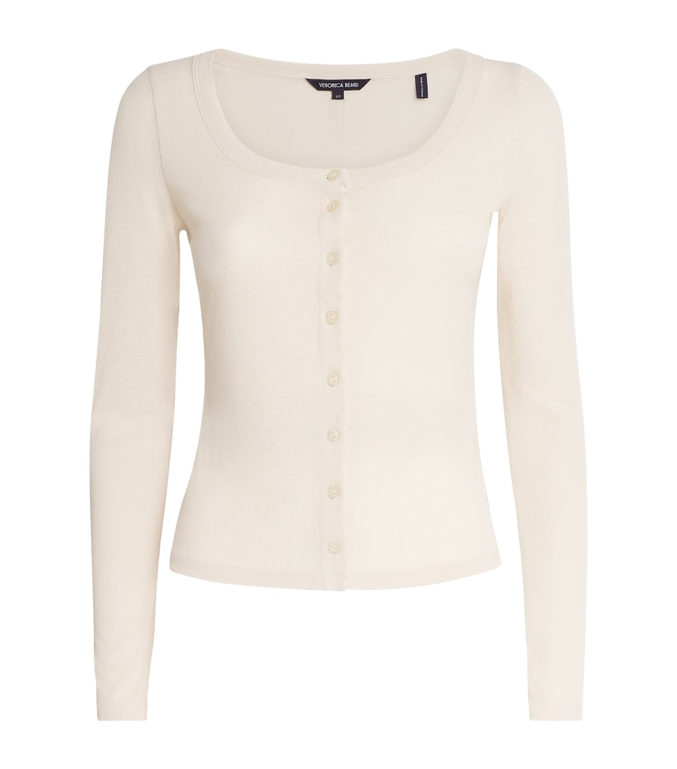 Veronica Beard Womens Rib-Knit Hyland Button-Up T-Shirt Ecru