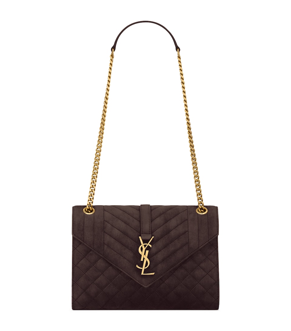 Saint Laurent Medium Suede Envelope Matelassé Shoulder Bag