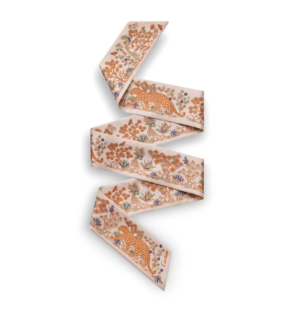 Cartier Silk Panthère Fauna and Flora Scarf Beige