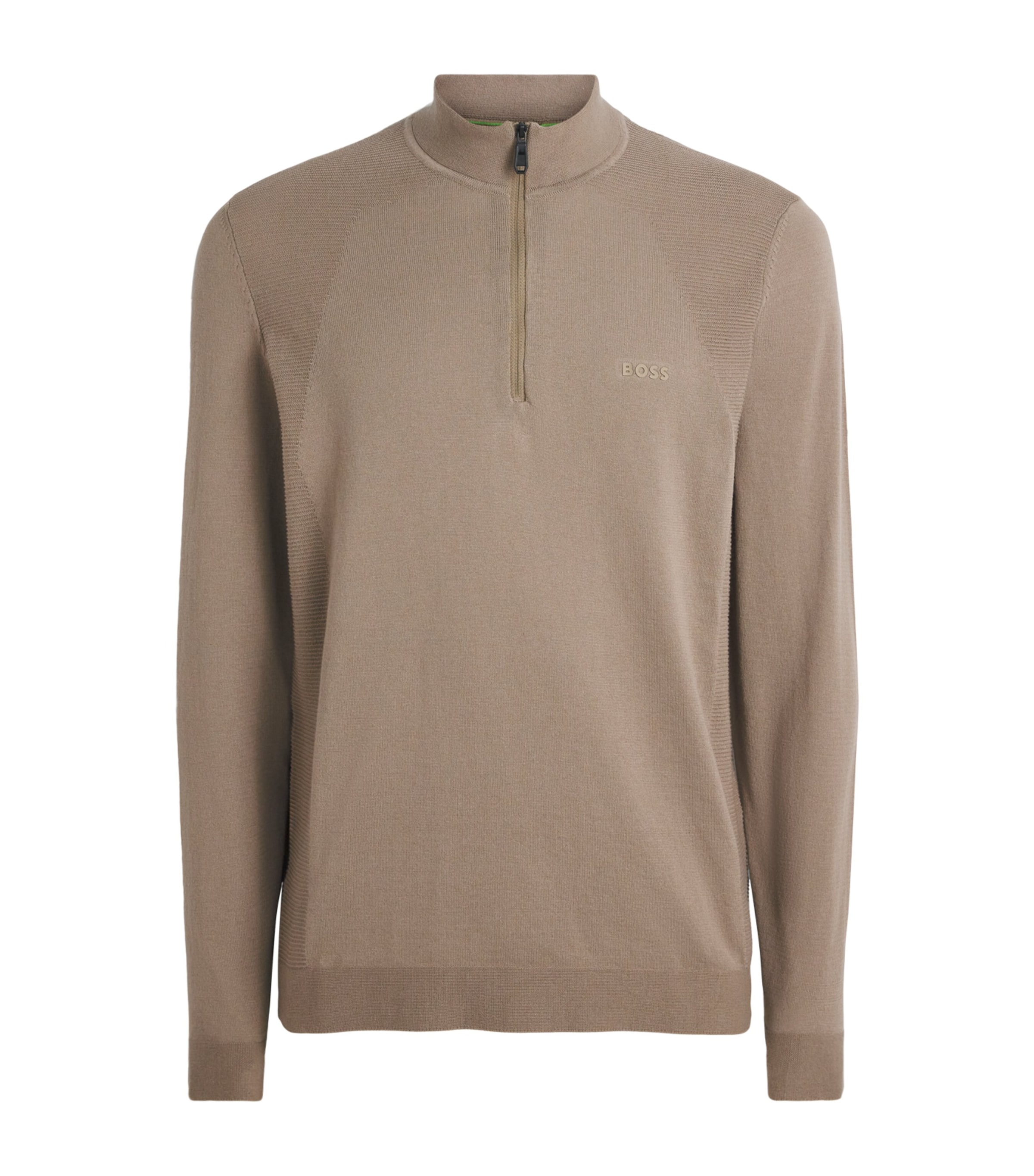 BOSS Mens Ribbed Logo Quarter-Zip Sweater Pastel Green