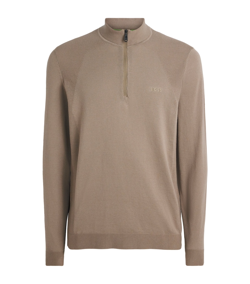 BOSS Mens Ribbed Logo Quarter-Zip Sweater Pastel Green