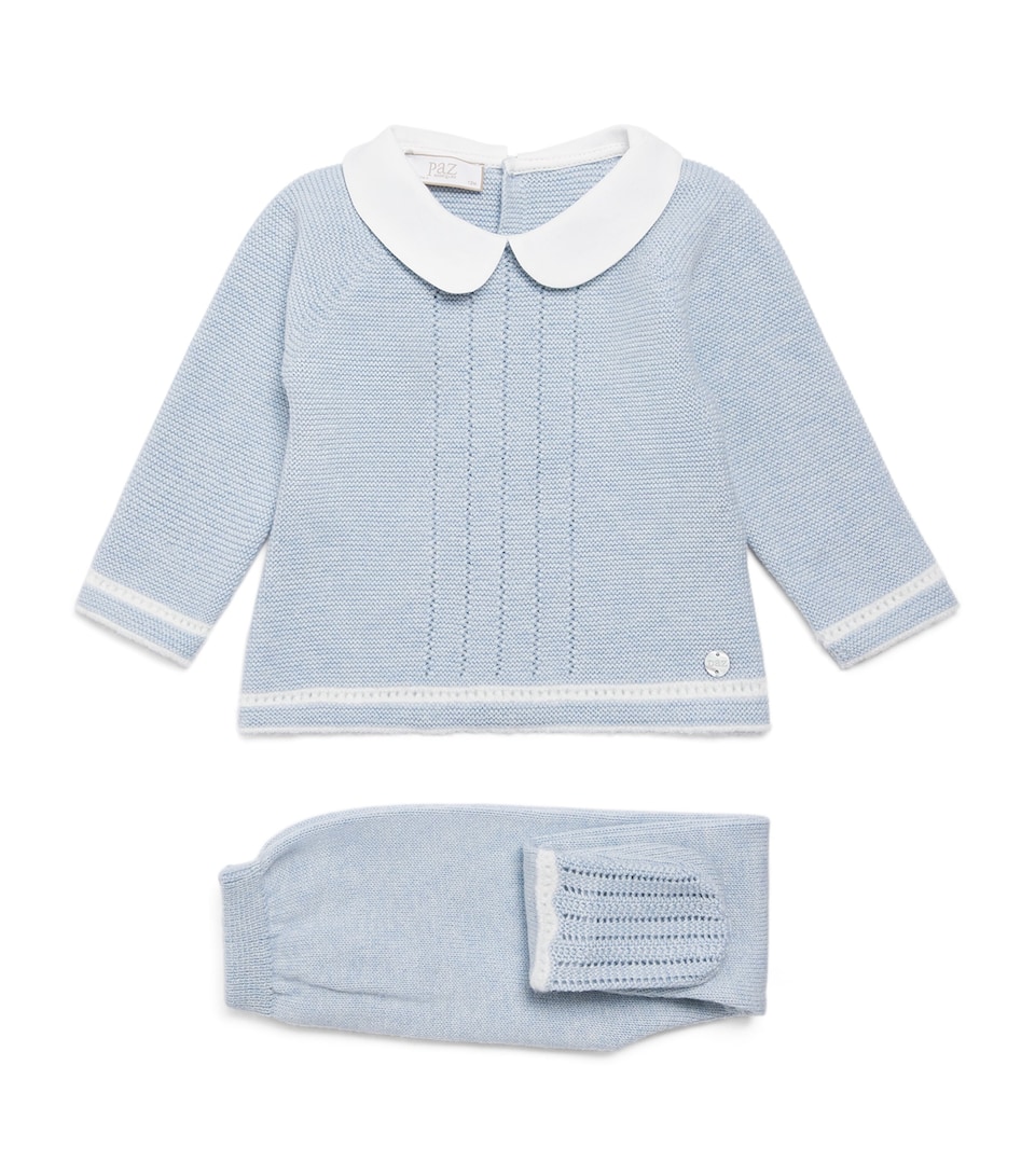 Paz Rodriguez Cotton Lua Sweater and Leggings Set (0-12 Months) Chalk Blue/cream