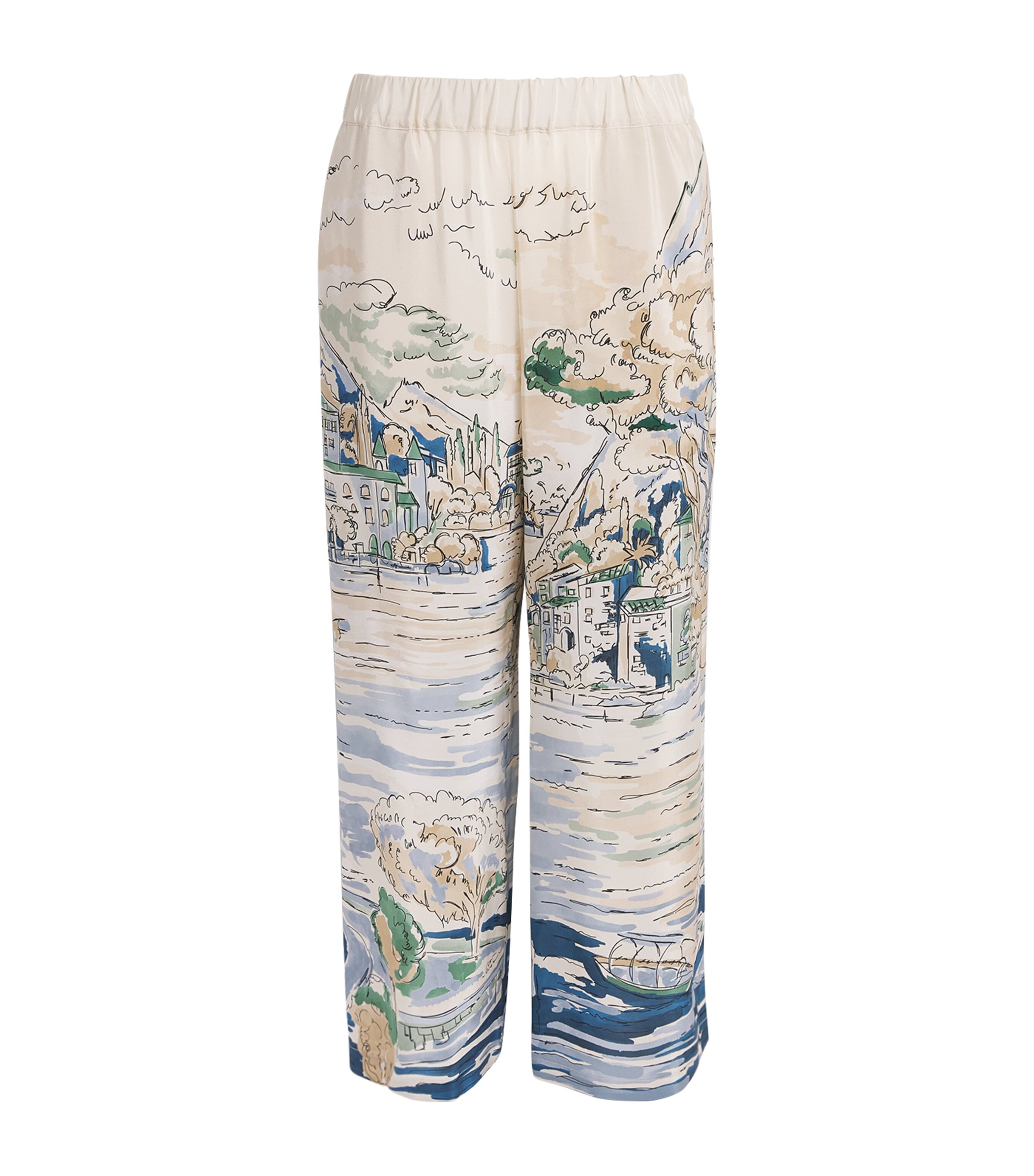 Weekend Max Mara Womens Silk Printed Wide-Leg Trousers Bl Wtclr Ldscp