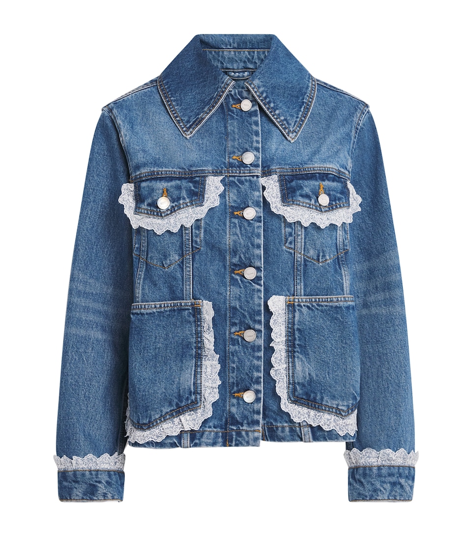 GANNI Womens Lace-Trim Denim Jacket Bl Vntg