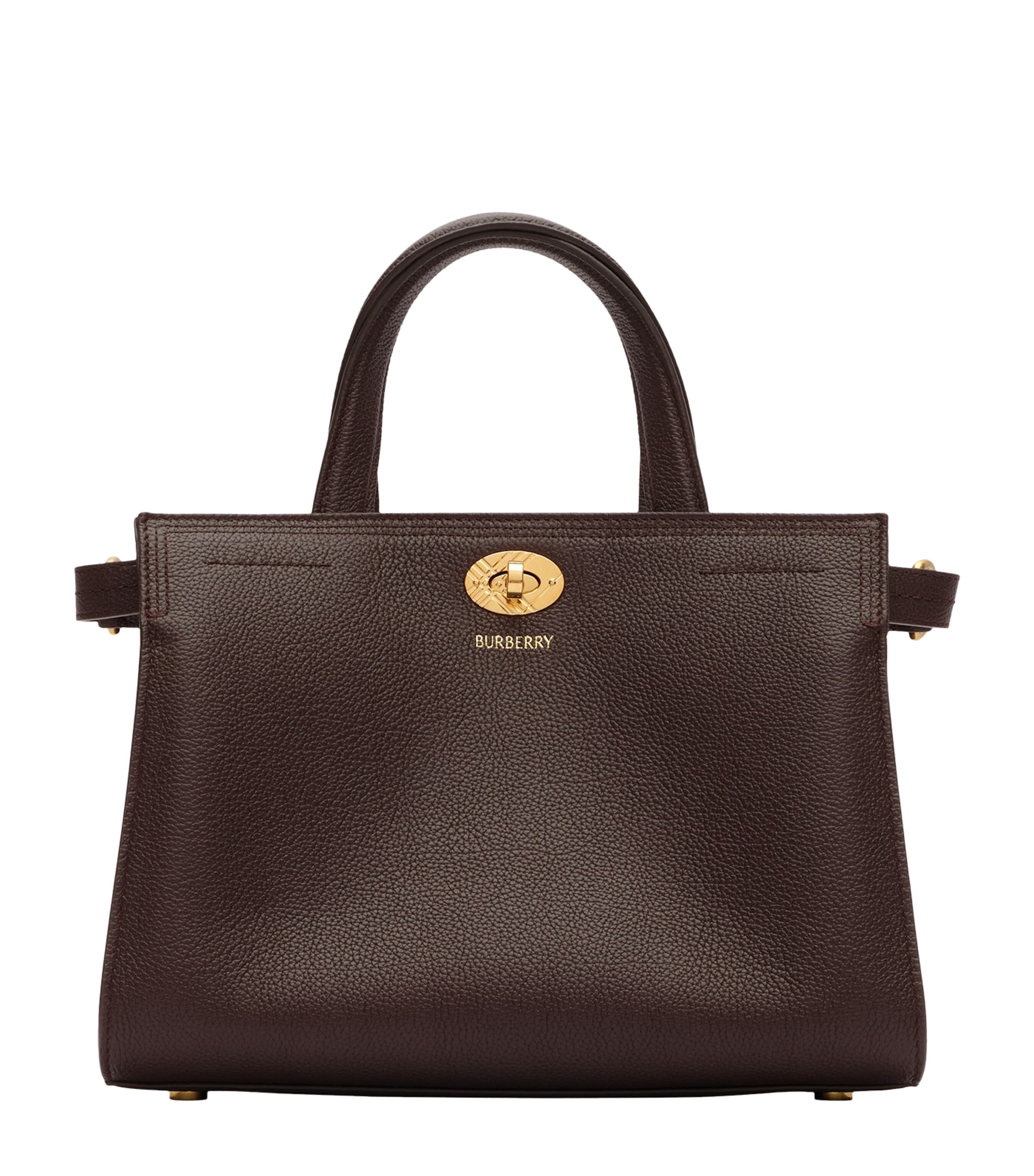 Burberry Mini Leather Cotswolds Check Tote Bag Chocolate Brown