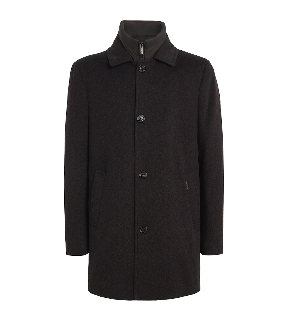 Wool-Cashmere Fur-Trim Down Overcoat