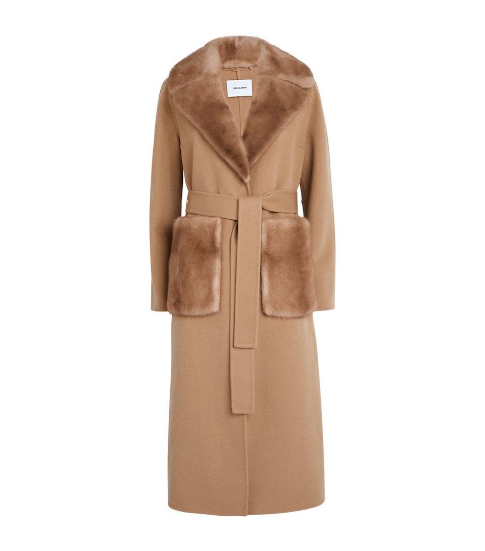 Cashmere-Wool Fox Fur-Trim Coat