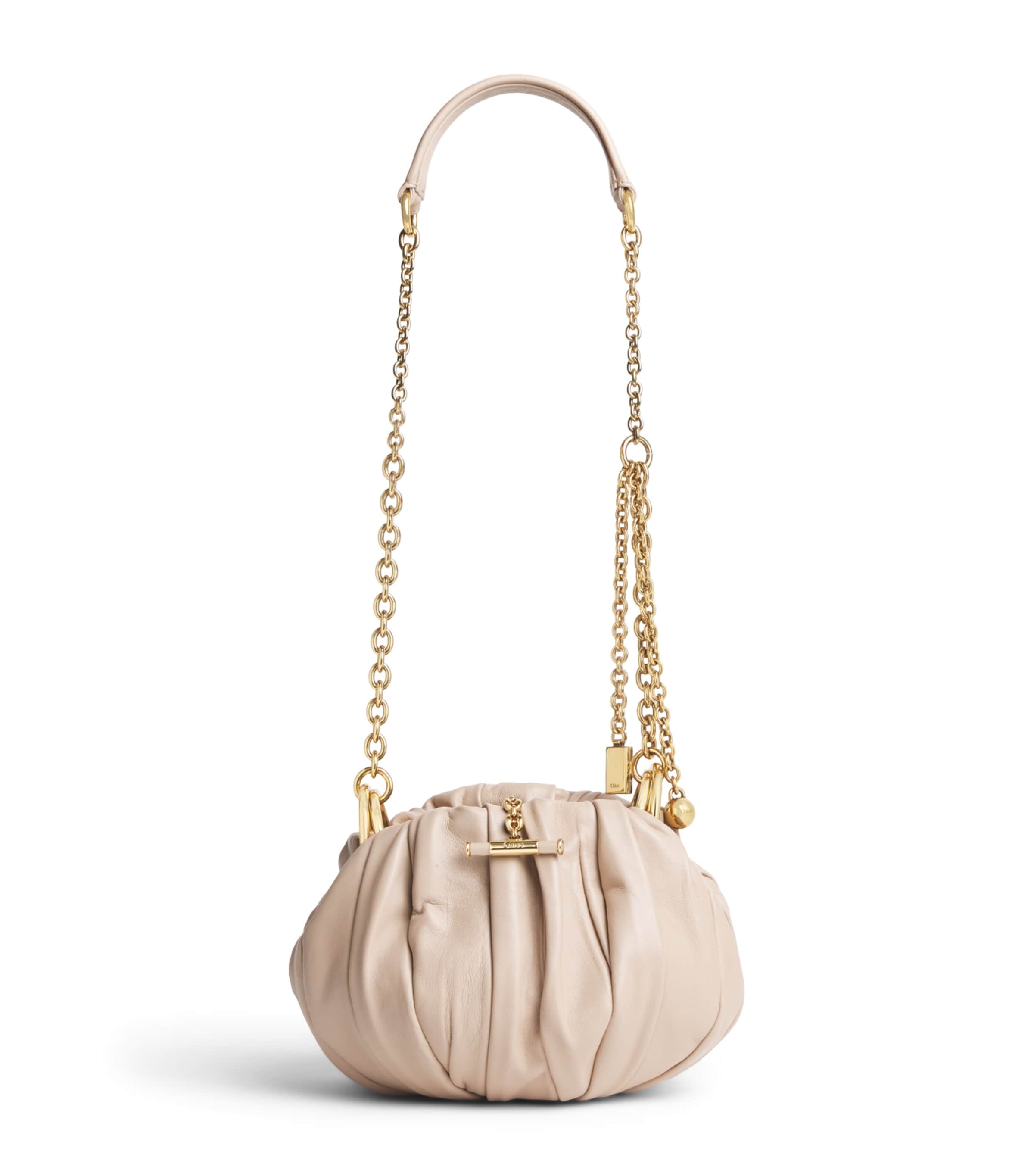 Chloé Leather Plissé Shoulder Bag Woodsmoke